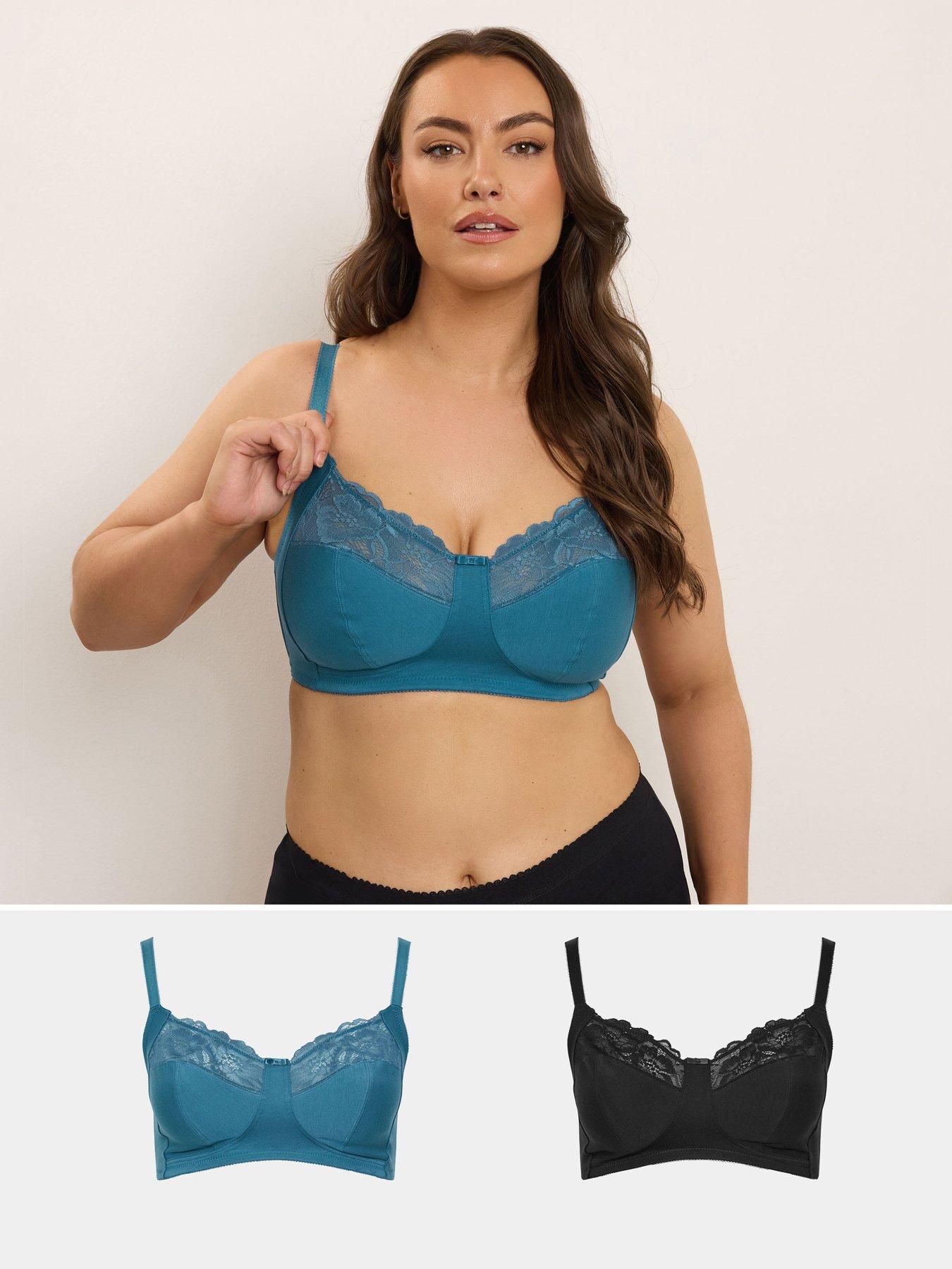 Image 1 of 4 of Yours Curve 2 Pack Cotton &amp; Lace Bra - Green