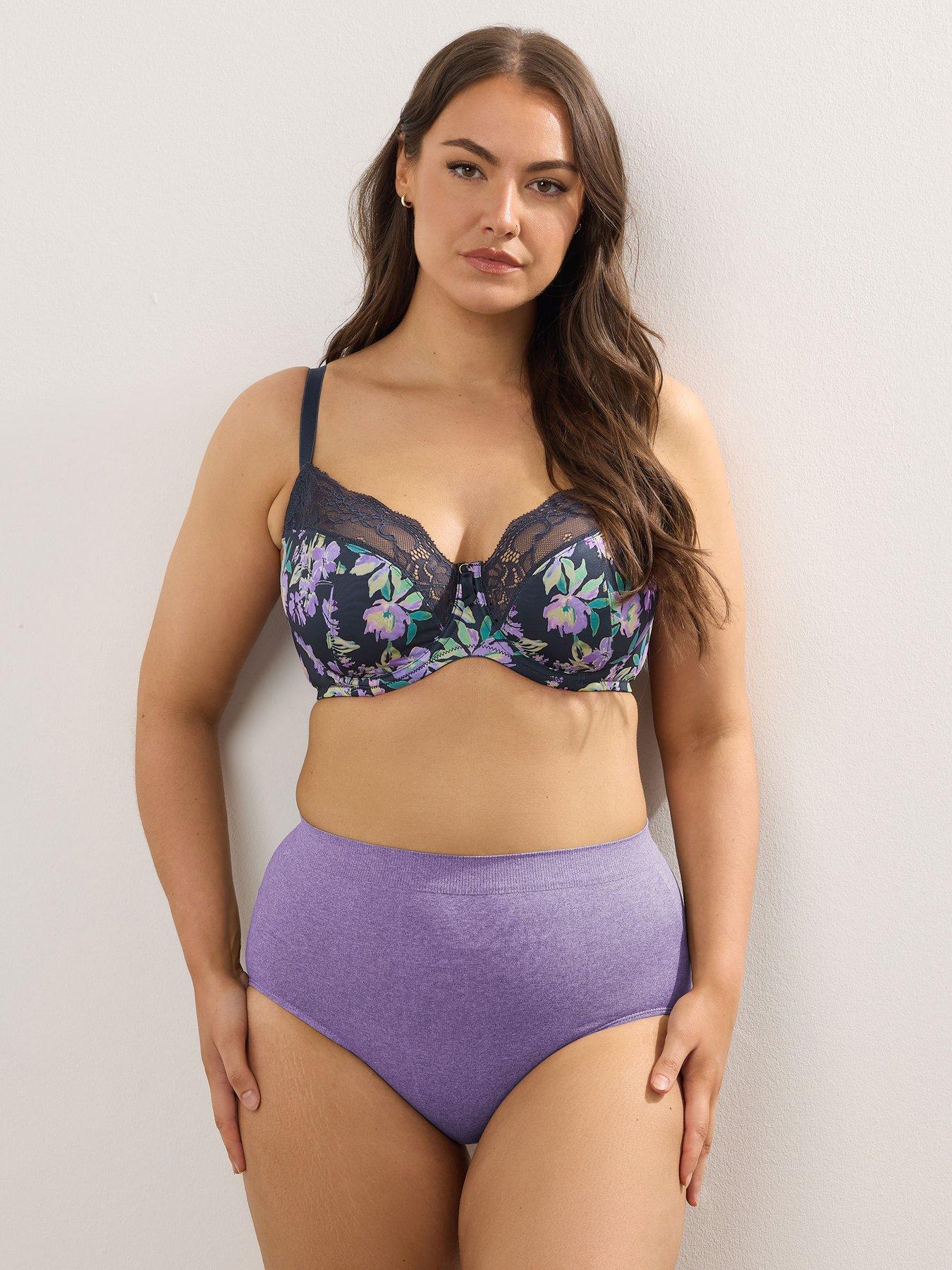 Image 3 of 4 of Yours Curve 2 Pack Floral Microfibre Underwire Bra - Purple