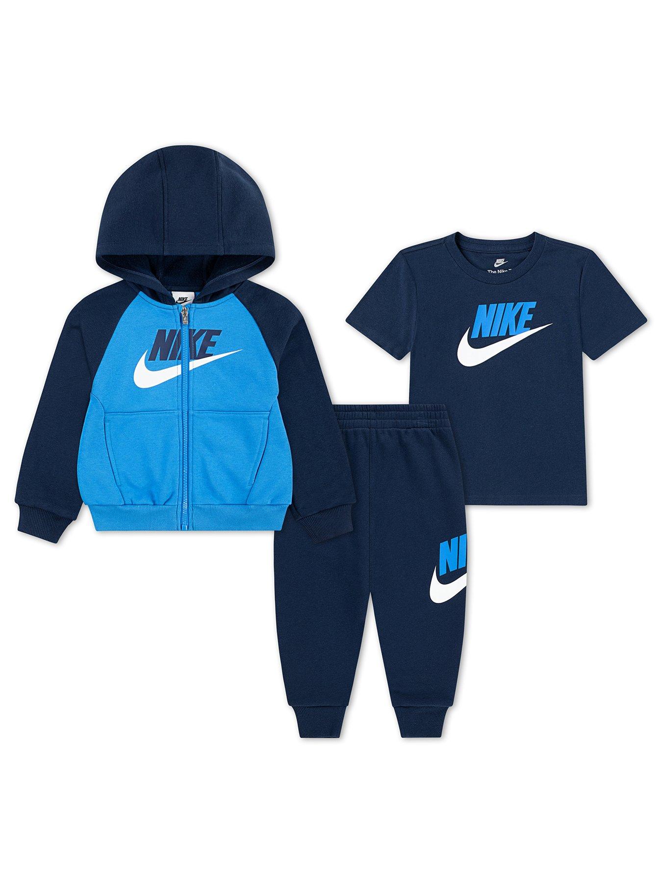 Nike Kids Unisex Colour Blocked Jogger, Hoodie And T-Shirt Set - Navy
