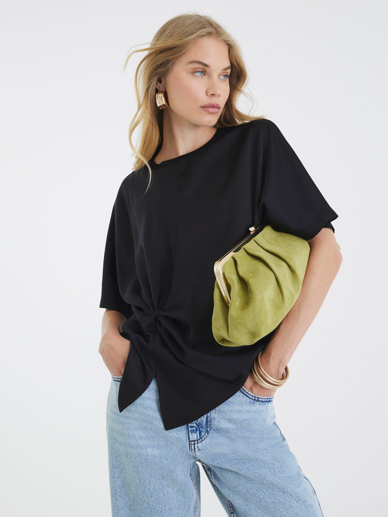 undefined Knot Front Blouse - Black