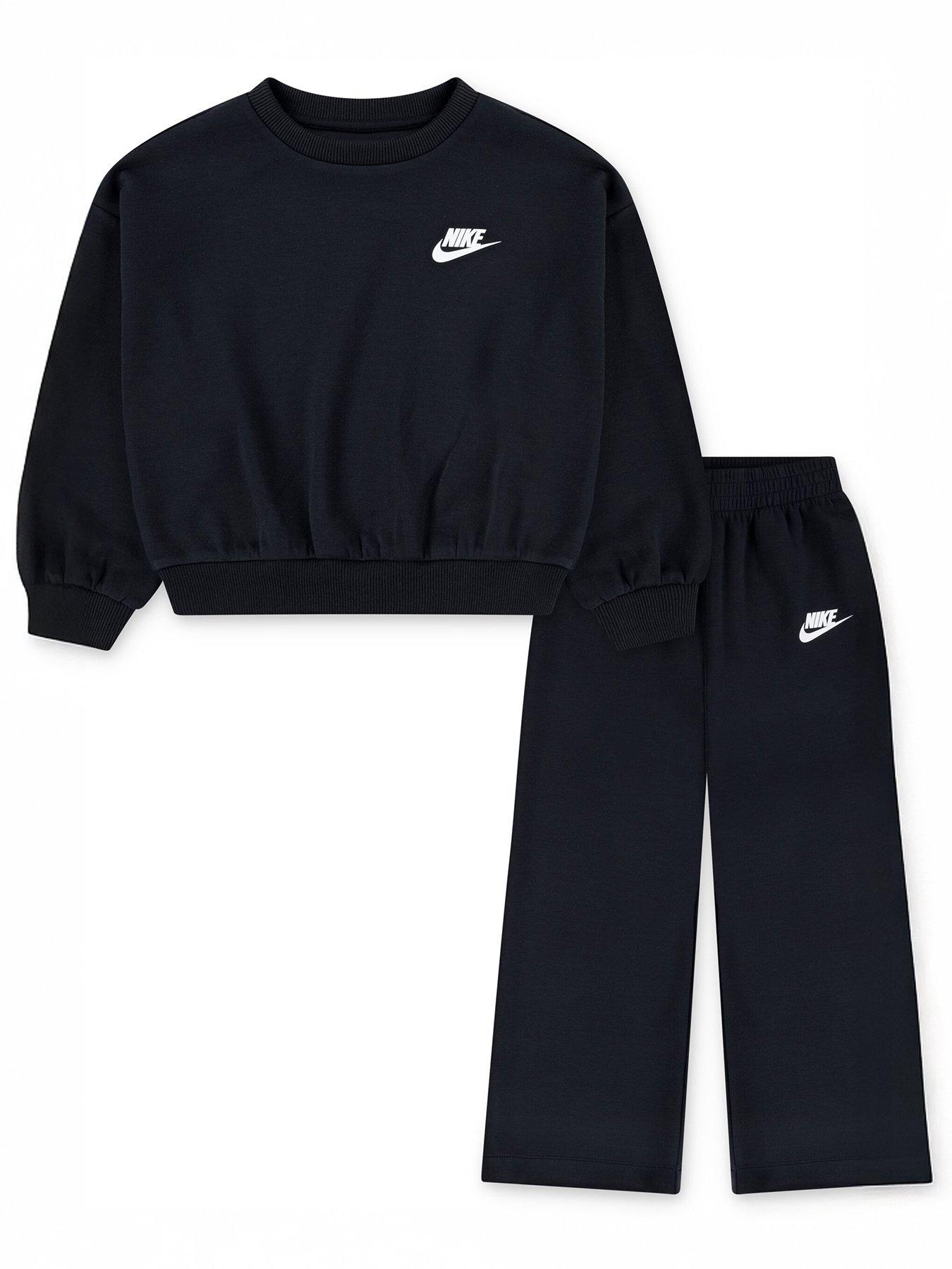  image of nike-kids-girls-crew-wide-leg-pant-set-black