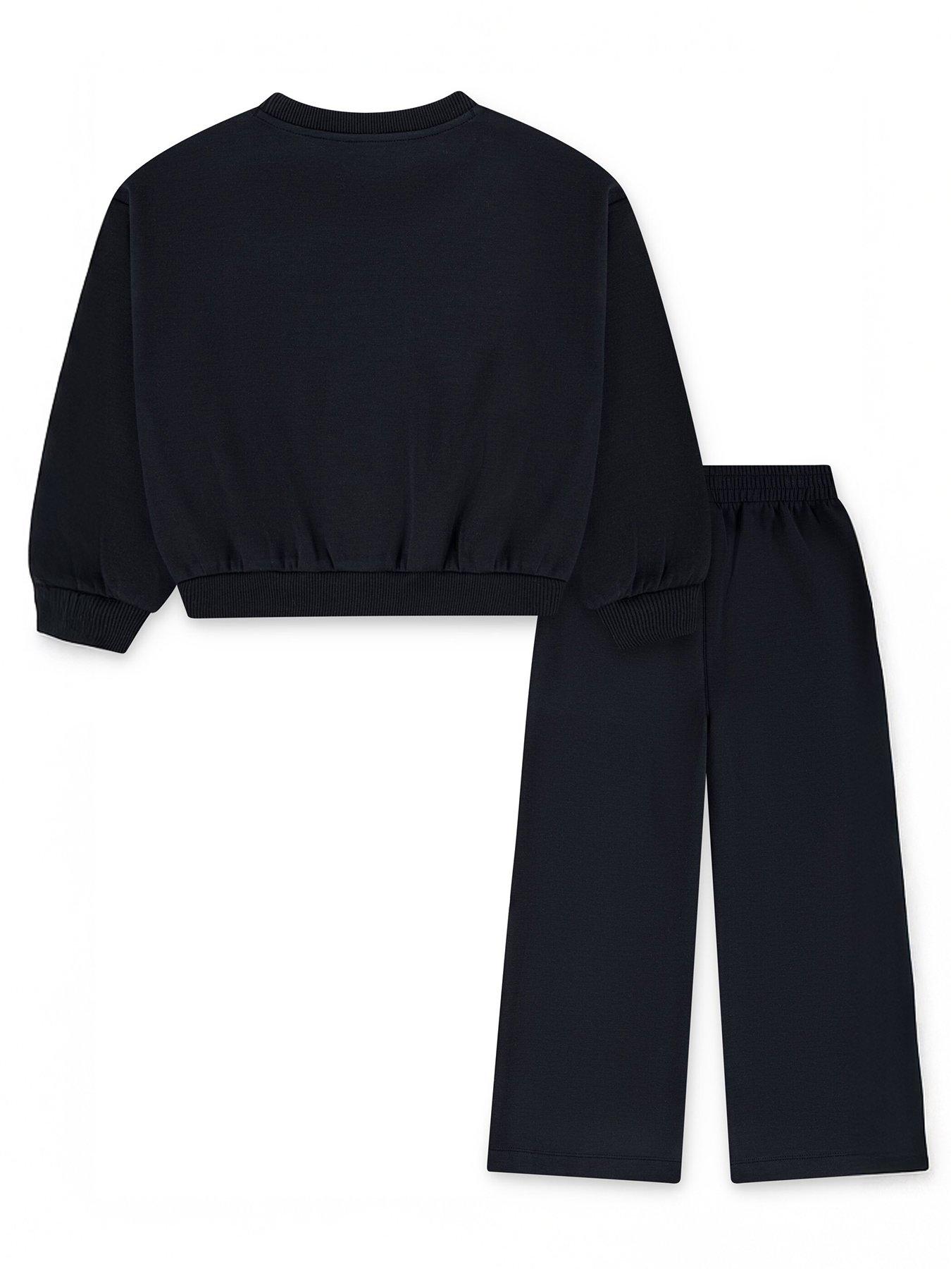  image of nike-kids-girls-crew-wide-leg-pant-set-black