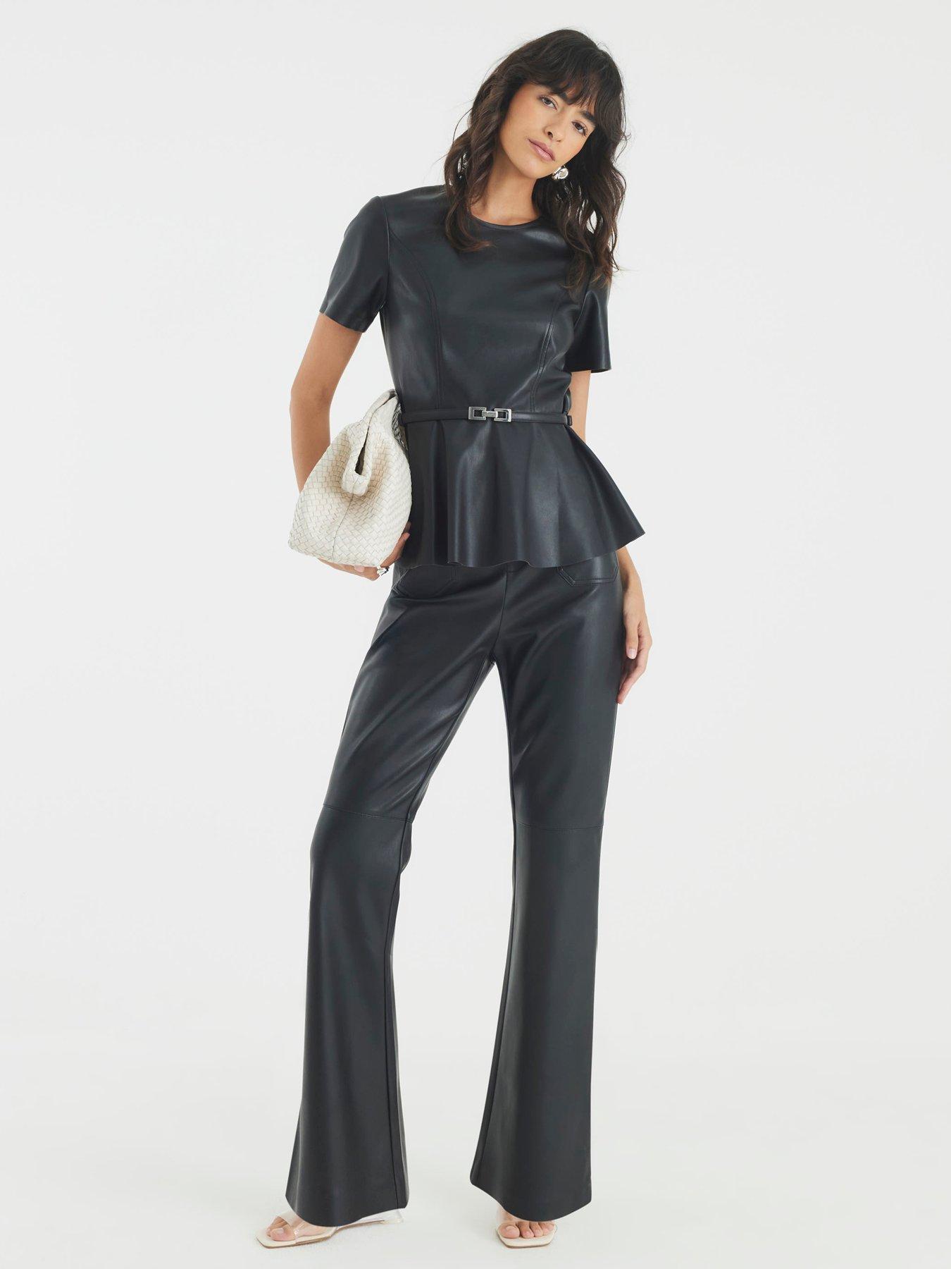 Image 3 of 4 of River Island Belted Pu Peplum Top - Black