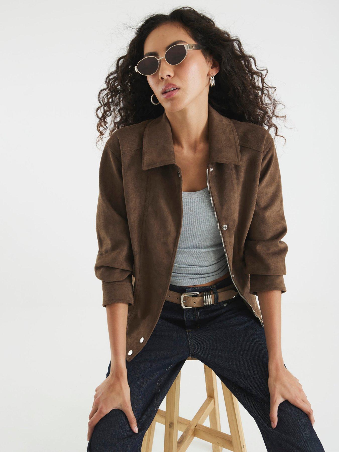 Image 3 of 4 of River Island Suedette Relaxed Jacket - Brown