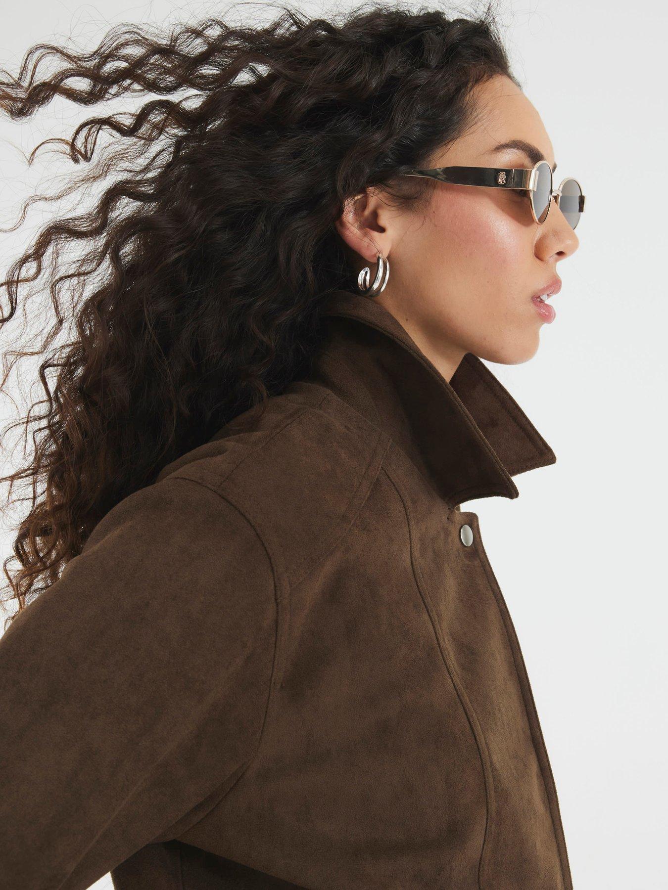 Image 4 of 4 of River Island Suedette Relaxed Jacket - Brown