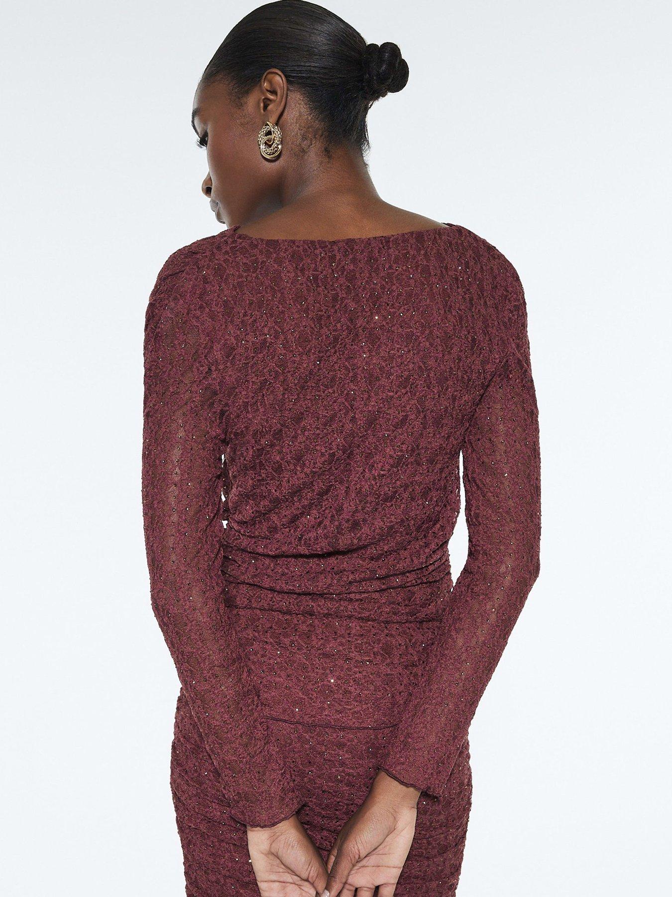  image of river-island-long-sleeve-hotfix-lace-top-brown