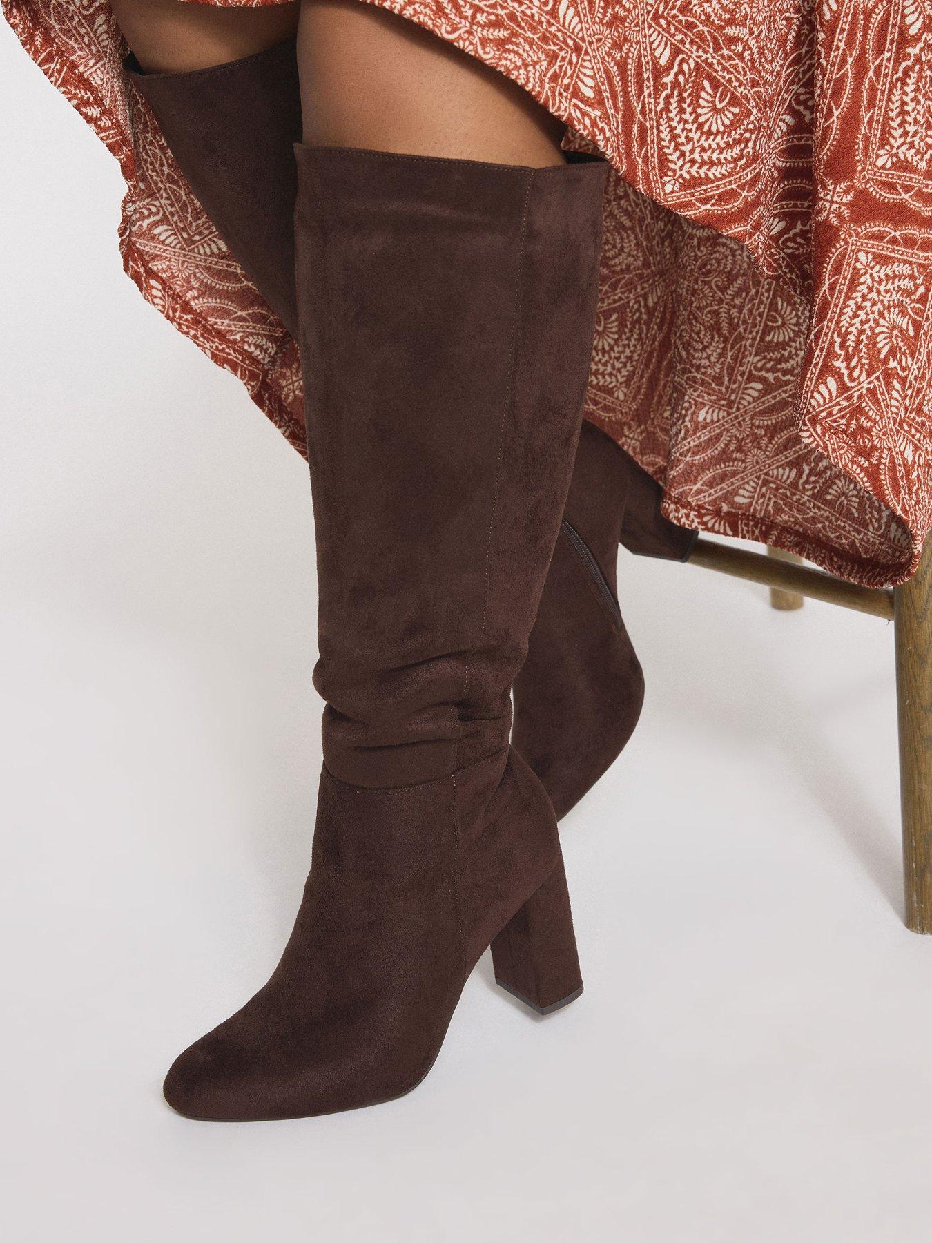 Image 4 of 4 of Yours Extra Wide Fit Heeled Knee High Boot - Brown
