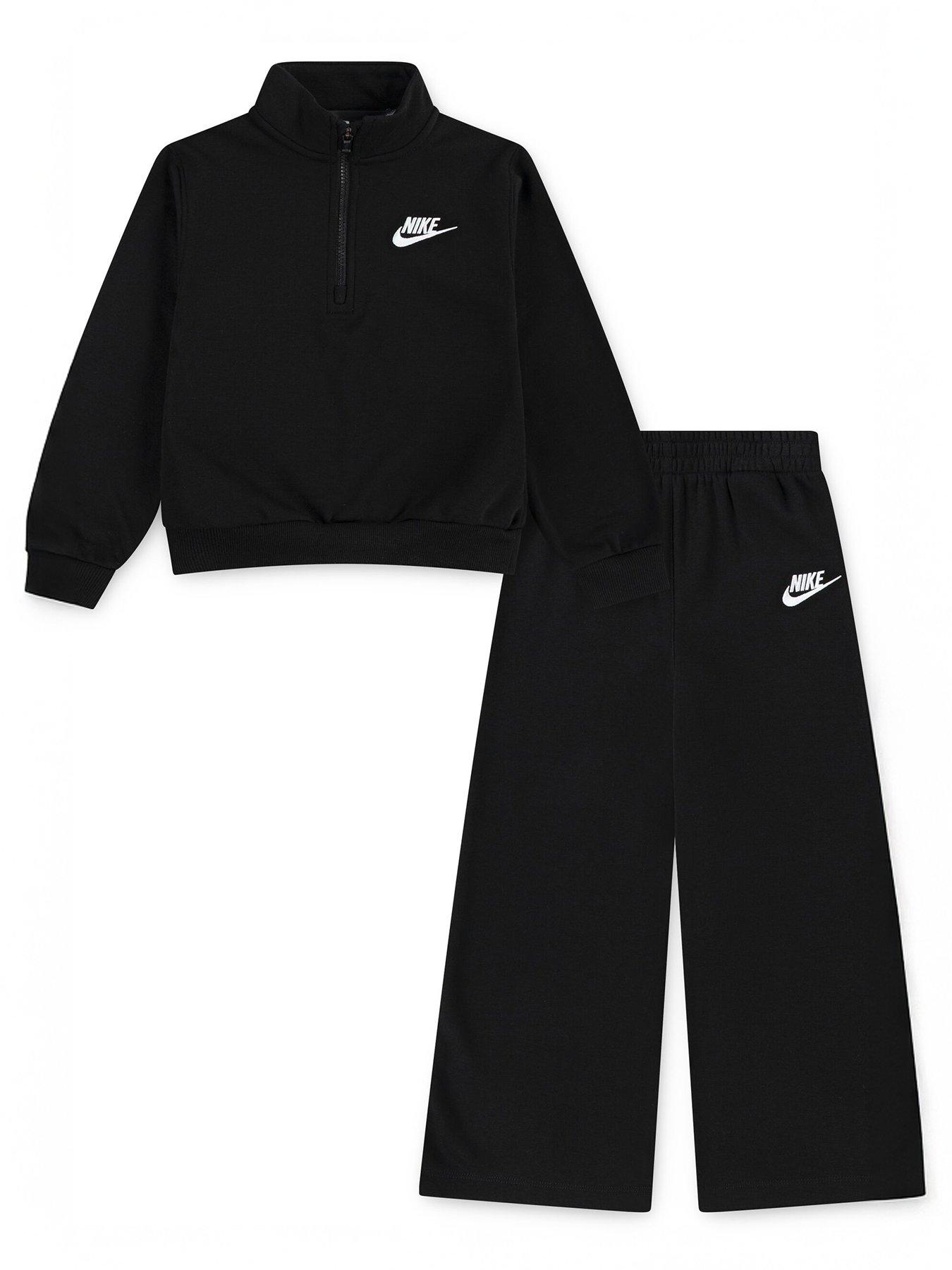 Image 1 of 4 of Nike Kids Girls Wide Leg Club Fleece Set - Black