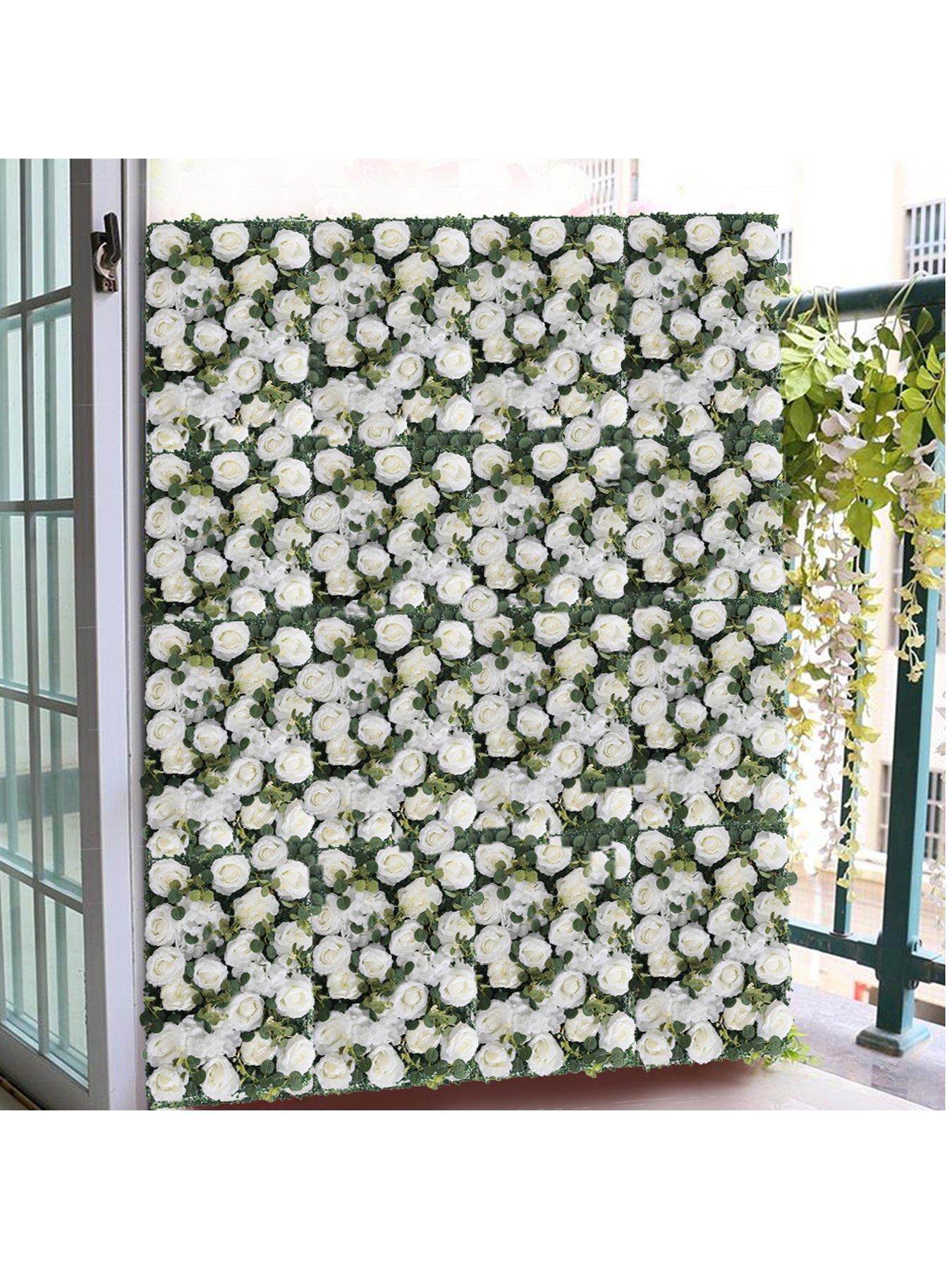  image of living-and-home-artificial-flower-wall-panels-flower-wall-white-rose-for-wedding-wall-decorations