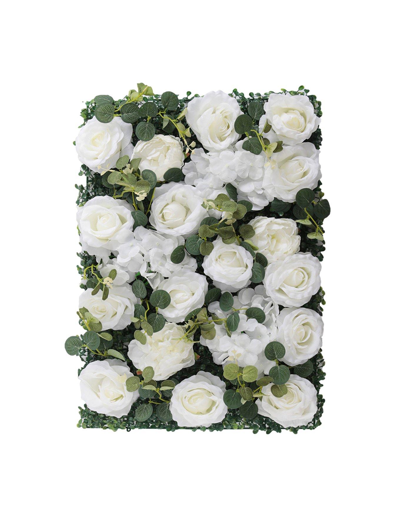  image of living-and-home-artificial-flower-wall-panels-flower-wall-white-rose-for-wedding-wall-decorations