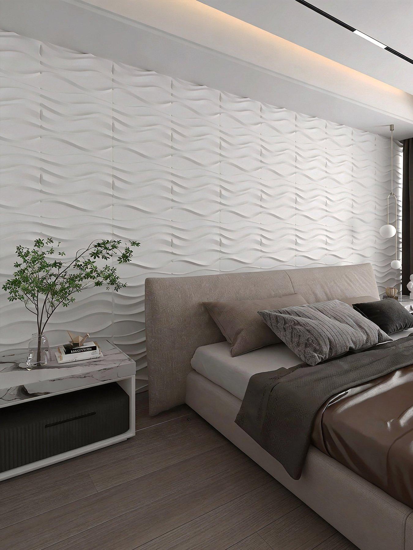 Living and Home 12 Pcs Square 3D Wave PVC Wall Panels 50cm x 50cm, 3m² ...