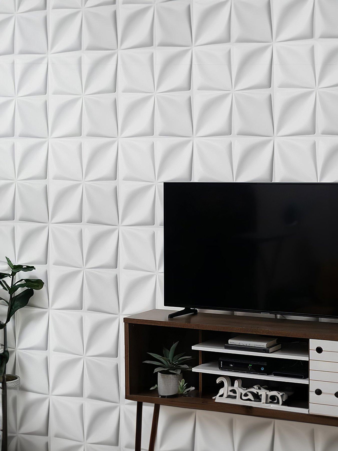 Living and Home 12 Pack White Modern Flower Design Textured 3d Wall Panel Decorative Tiles 50cm X 50cm