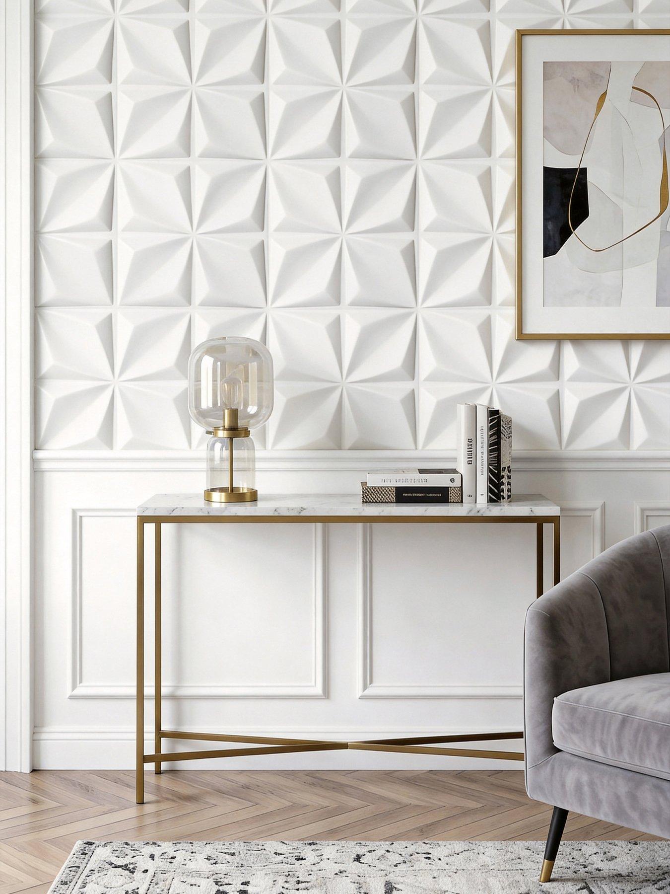 Living and Home 12 Pack White Modern Flower Design Textured 3d Wall Panel Decorative Tiles 50cm X 50cm
