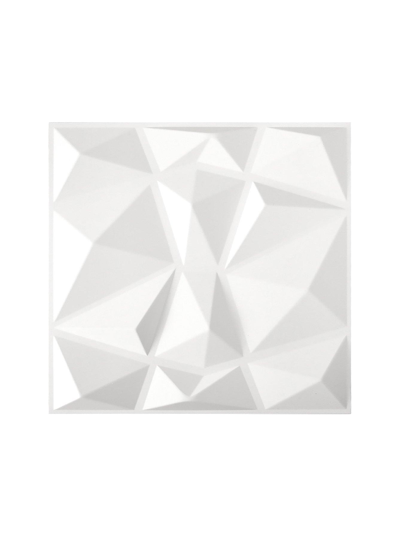 Image 2 of 6 of Living and Home 12Pcs White 3D Diamond Square PVC Wall Panels 50cm 50cm