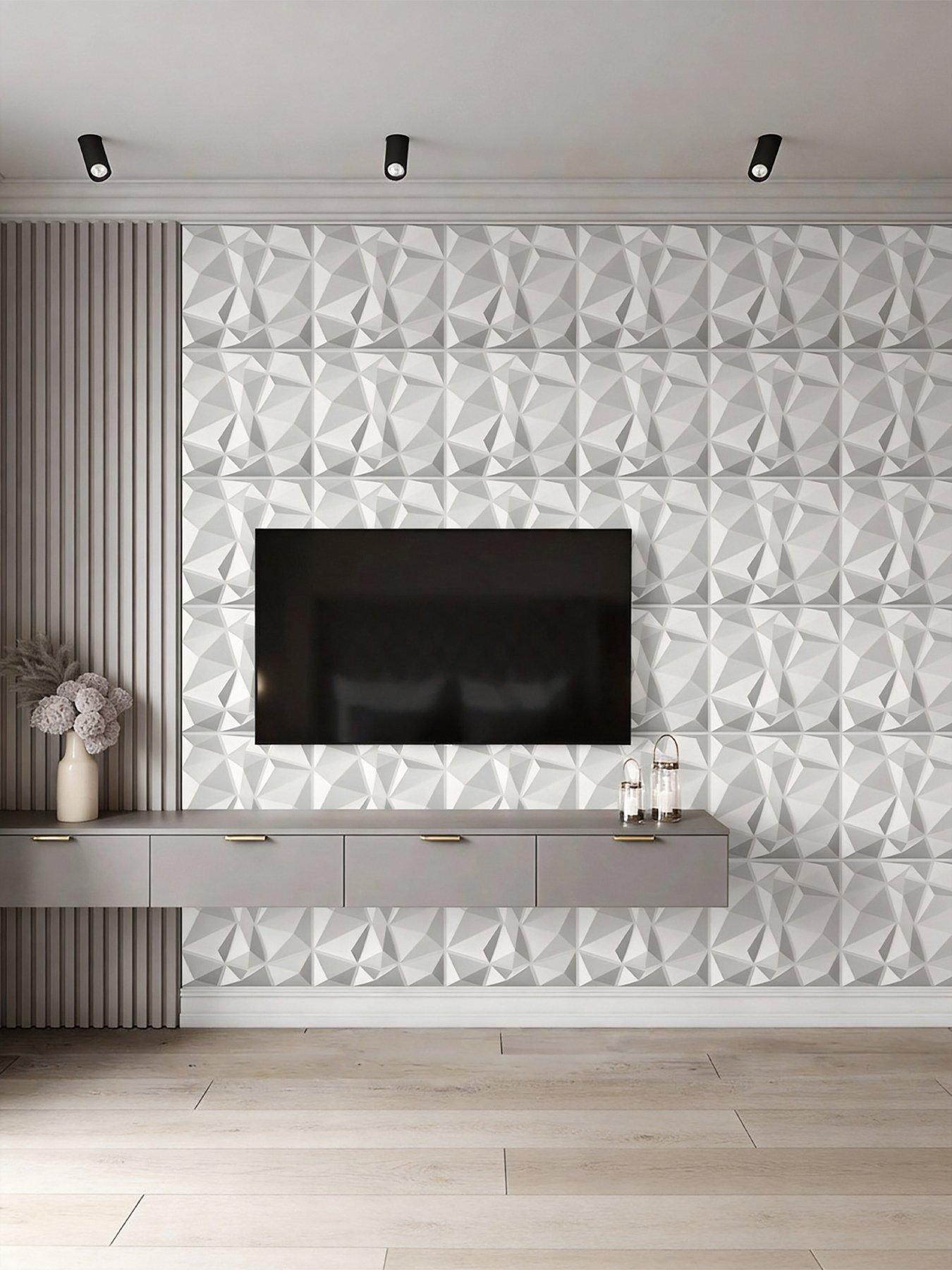 Image 4 of 6 of Living and Home 12Pcs White 3D Diamond Square PVC Wall Panels 50cm 50cm