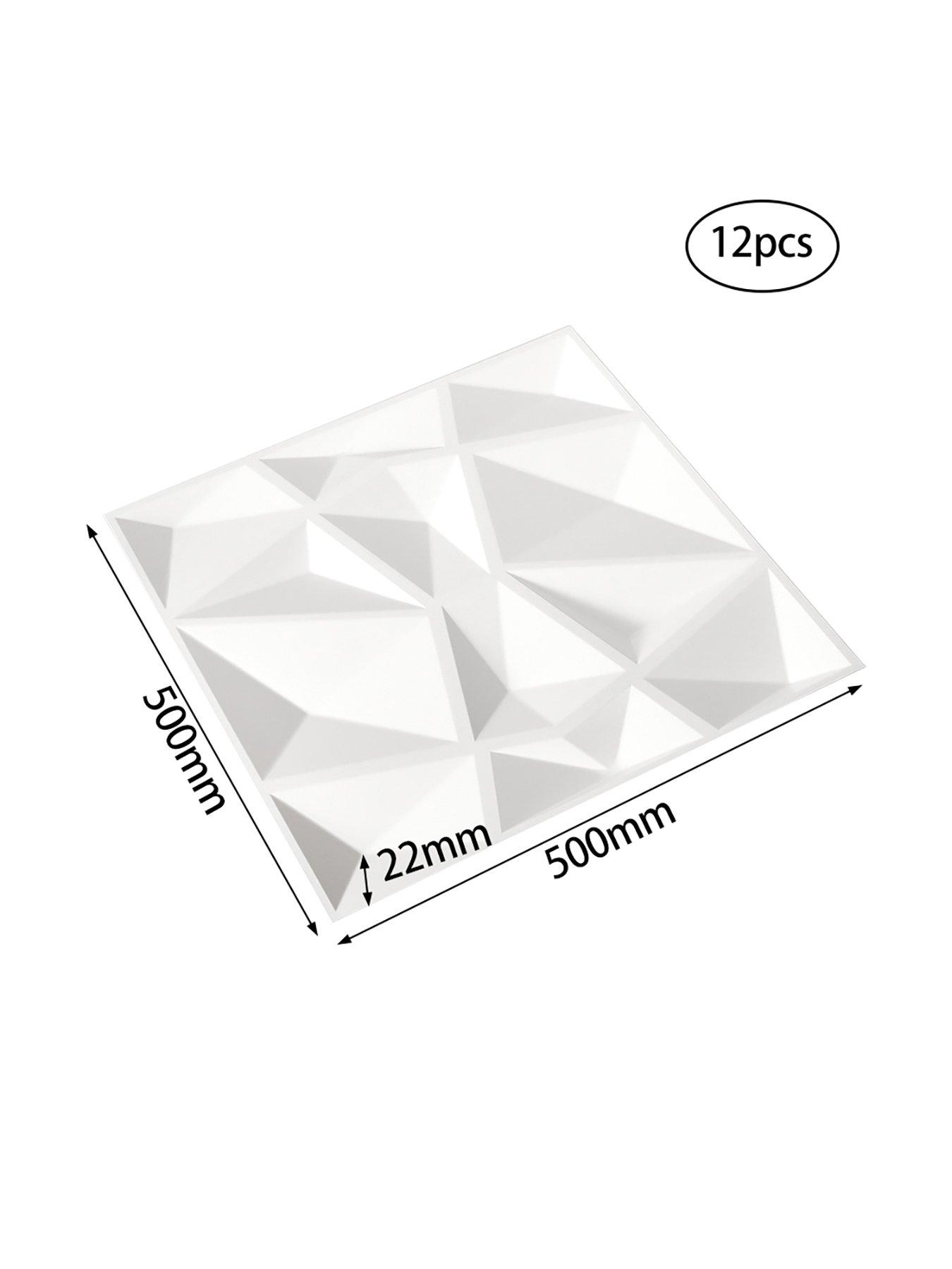 Image 6 of 6 of Living and Home 12Pcs White 3D Diamond Square PVC Wall Panels 50cm 50cm