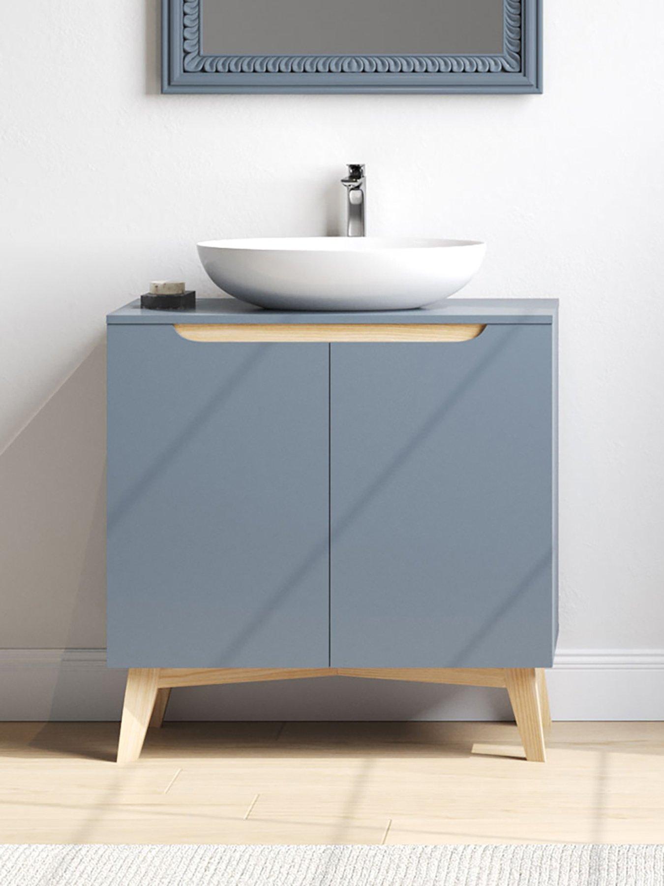 Living and Home Modern Grey Freestanding Under Sink Storage Cabinet With Plumbing Slot 600x300x602mm