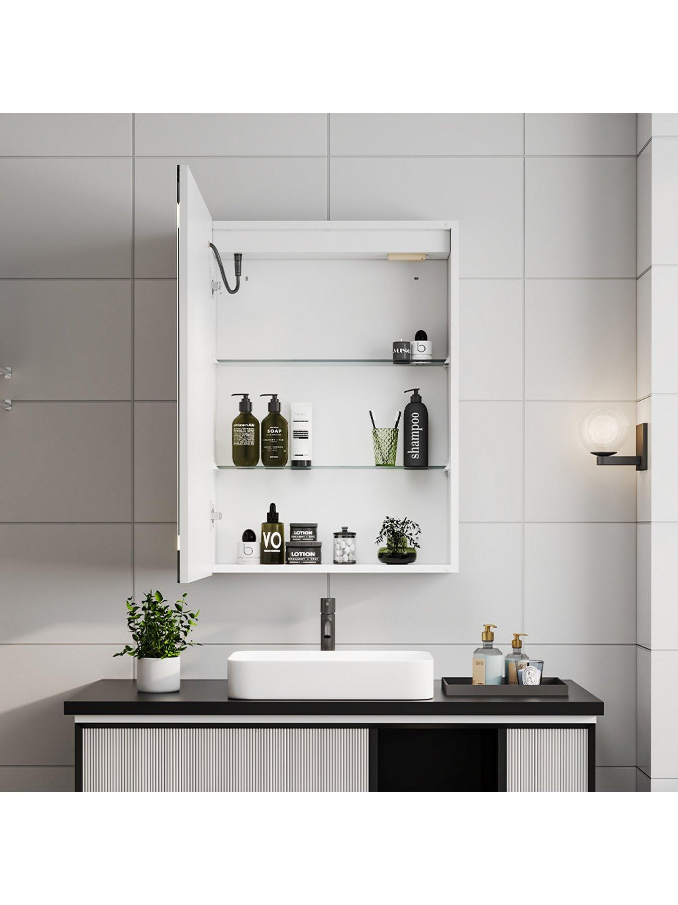 Image 3 of 6 of Living and Home 1-door Led Illuminated Anti Fog Mirrored Bathroom Cabinet With Touch Sensor Shaver Socket 60x45cm