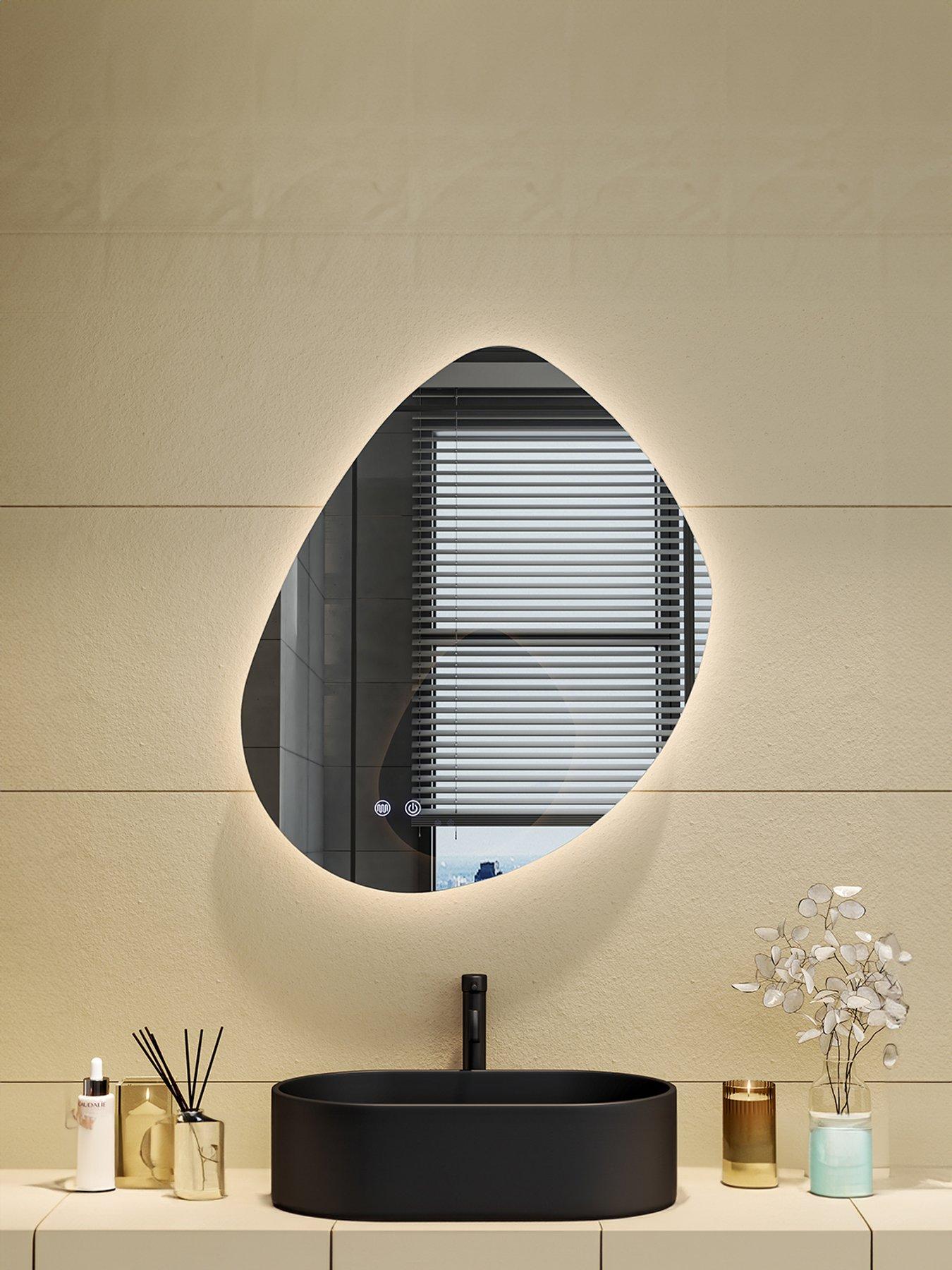 Living and Home Modern Frameless Irregular Dimmable Led Wall Bathroom Mirror 53x72cm