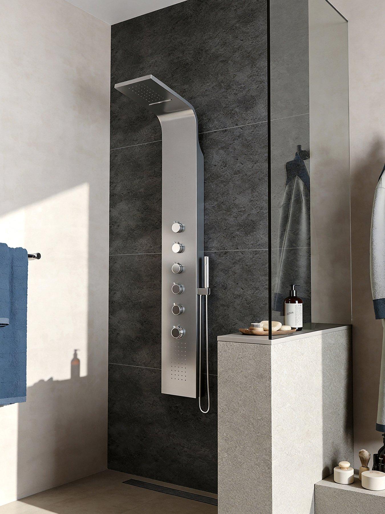 Living and Home Silver Stainless Steel Exposed Shower Tower Panel Thermostatic Shower Set