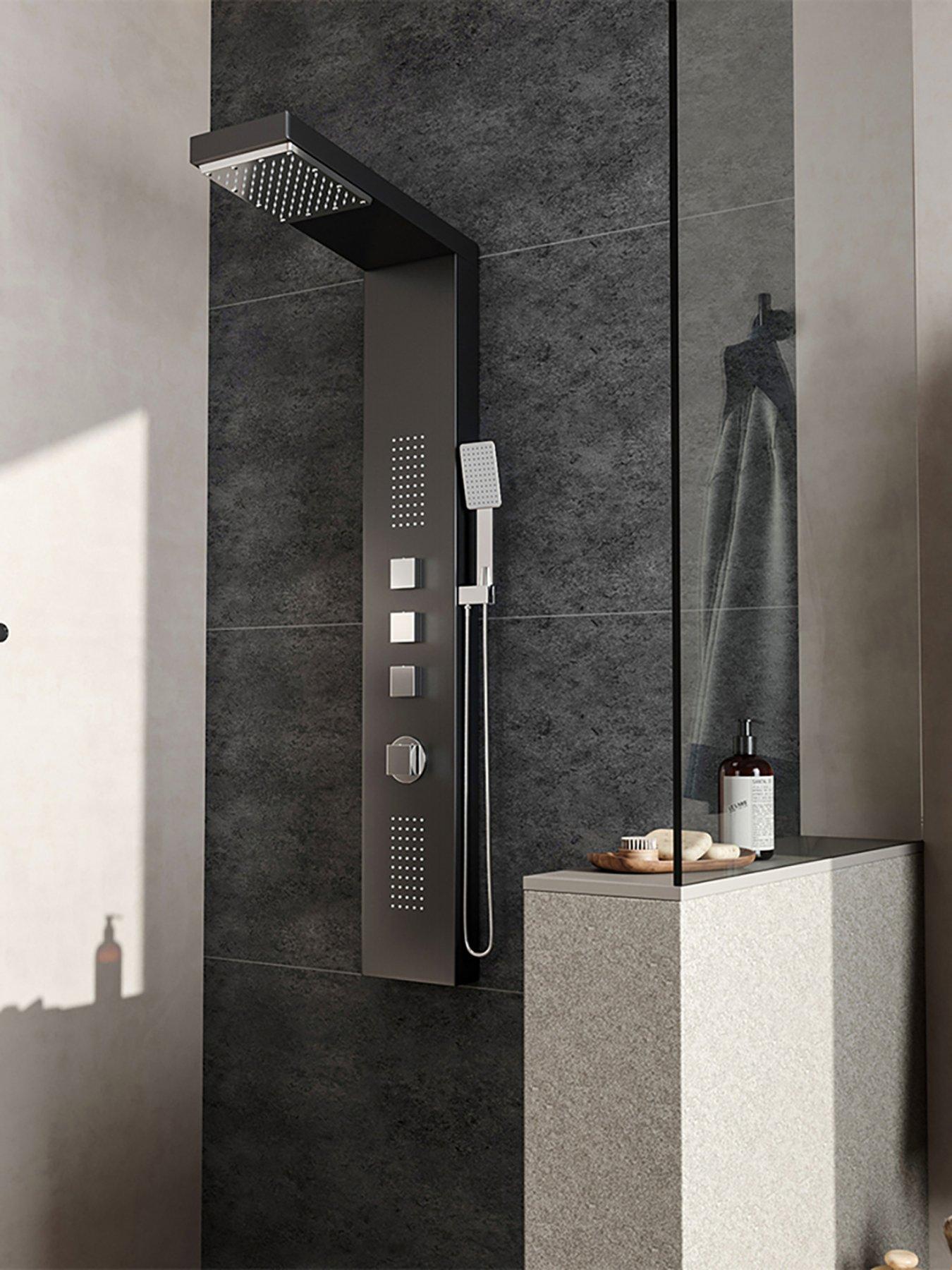 image of living-and-home-black-shower-tower-panel-thermostatic-shower-set