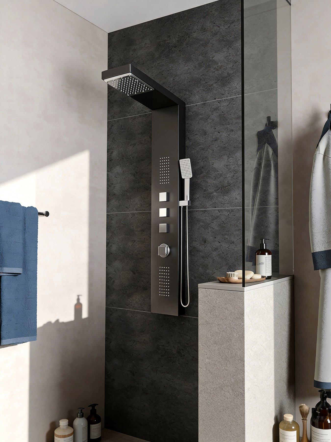 Living and Home Black Shower Tower Panel Thermostatic Shower Set