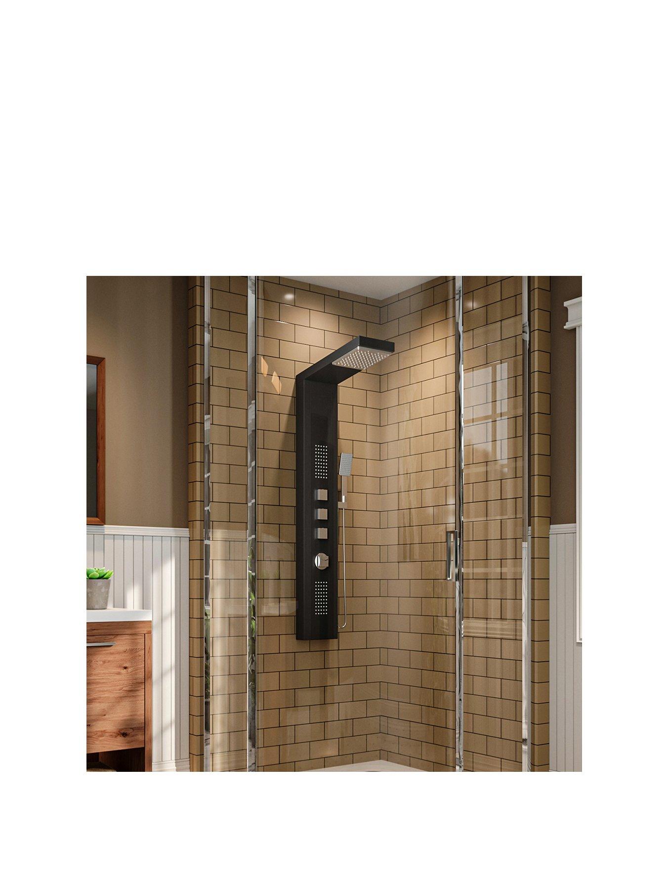  image of living-and-home-black-shower-tower-panel-thermostatic-shower-set