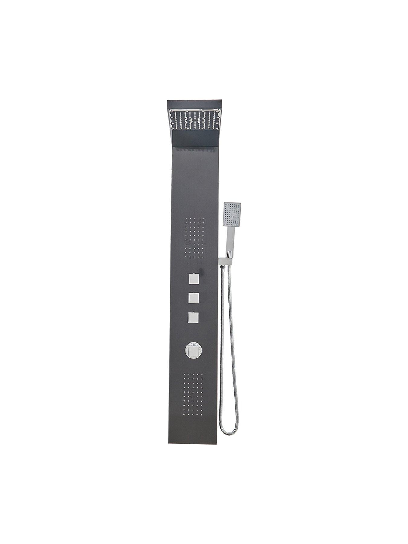  image of living-and-home-black-shower-tower-panel-thermostatic-shower-set