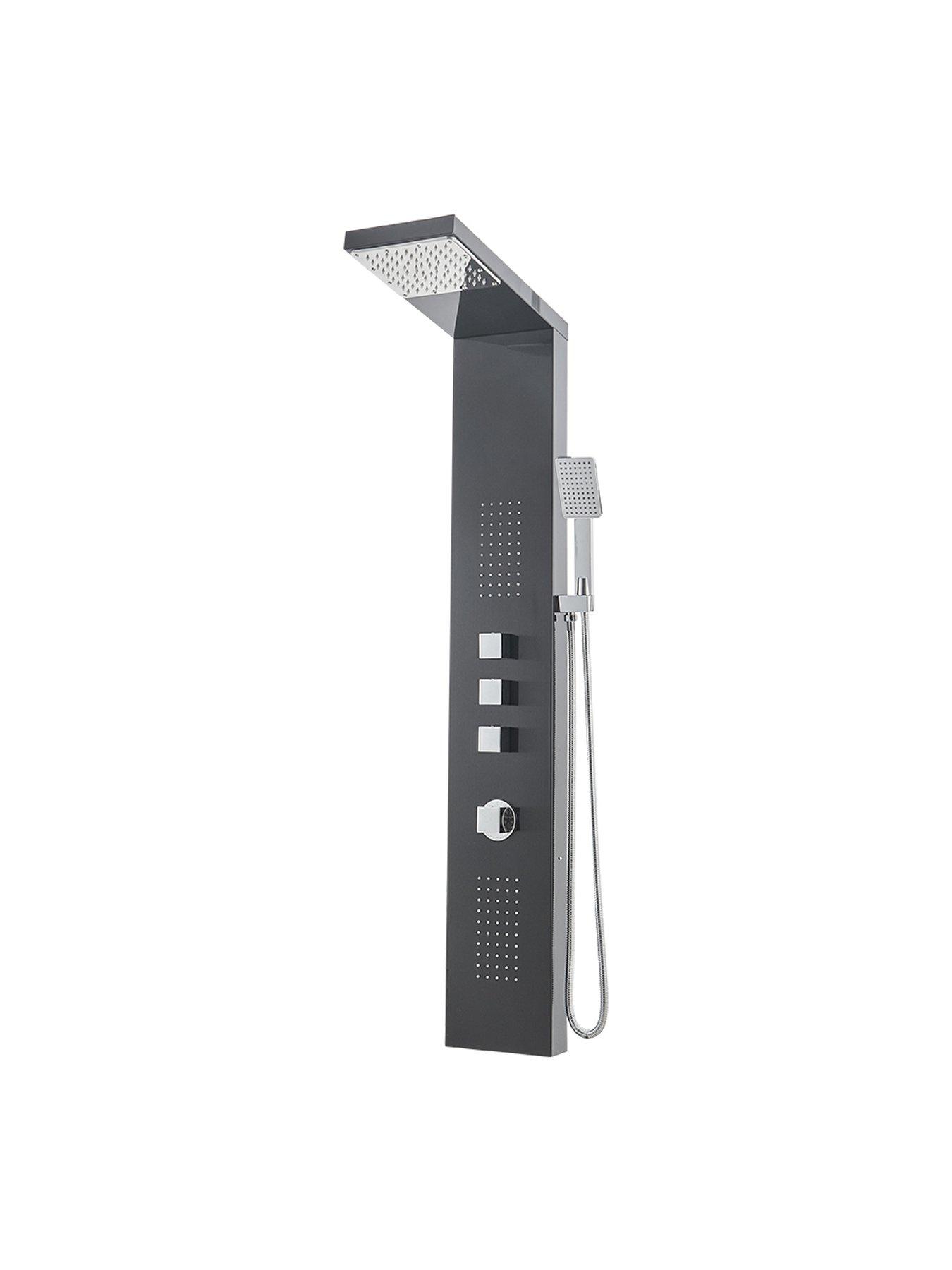  image of living-and-home-black-shower-tower-panel-thermostatic-shower-set