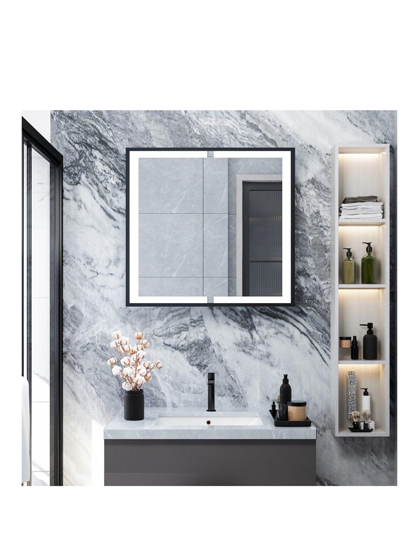 Image 2 of 7 of Living and Home Double Door Anti Fog Led Illuminated Mirrored Bathroom Cabinet With Shaver Socket&amp;bluetooth Speaker W 650 X H 600 Mm