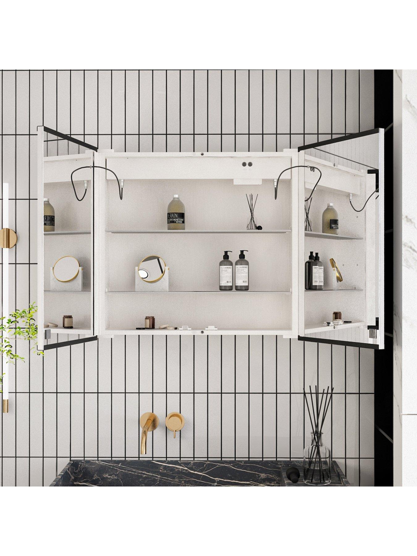 Image 3 of 7 of Living and Home Double Door Anti Fog Led Illuminated Mirrored Bathroom Cabinet With Shaver Socket&amp;bluetooth Speaker W 650 X H 600 Mm