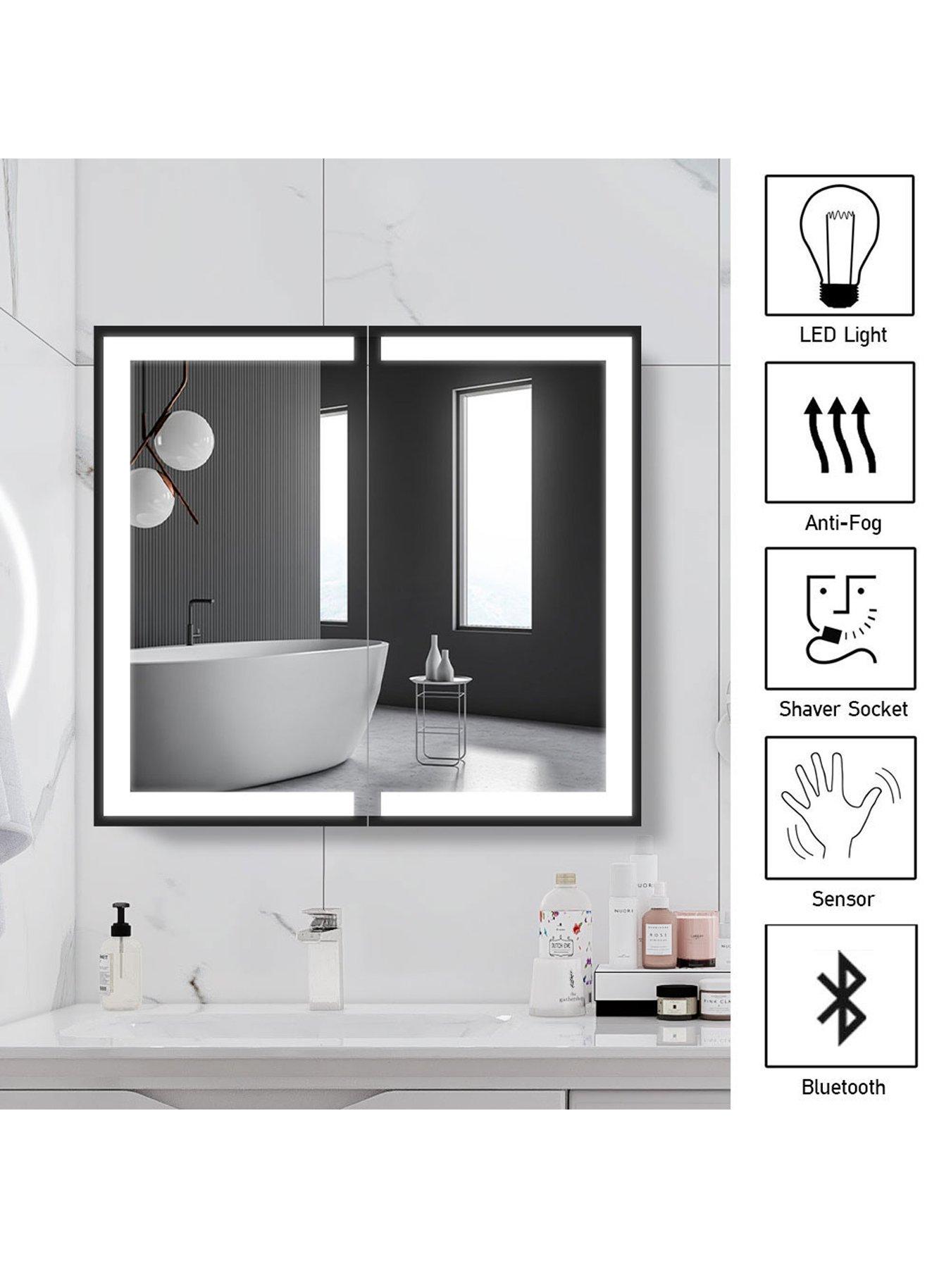 Image 4 of 7 of Living and Home Double Door Anti Fog Led Illuminated Mirrored Bathroom Cabinet With Shaver Socket&amp;bluetooth Speaker W 650 X H 600 Mm