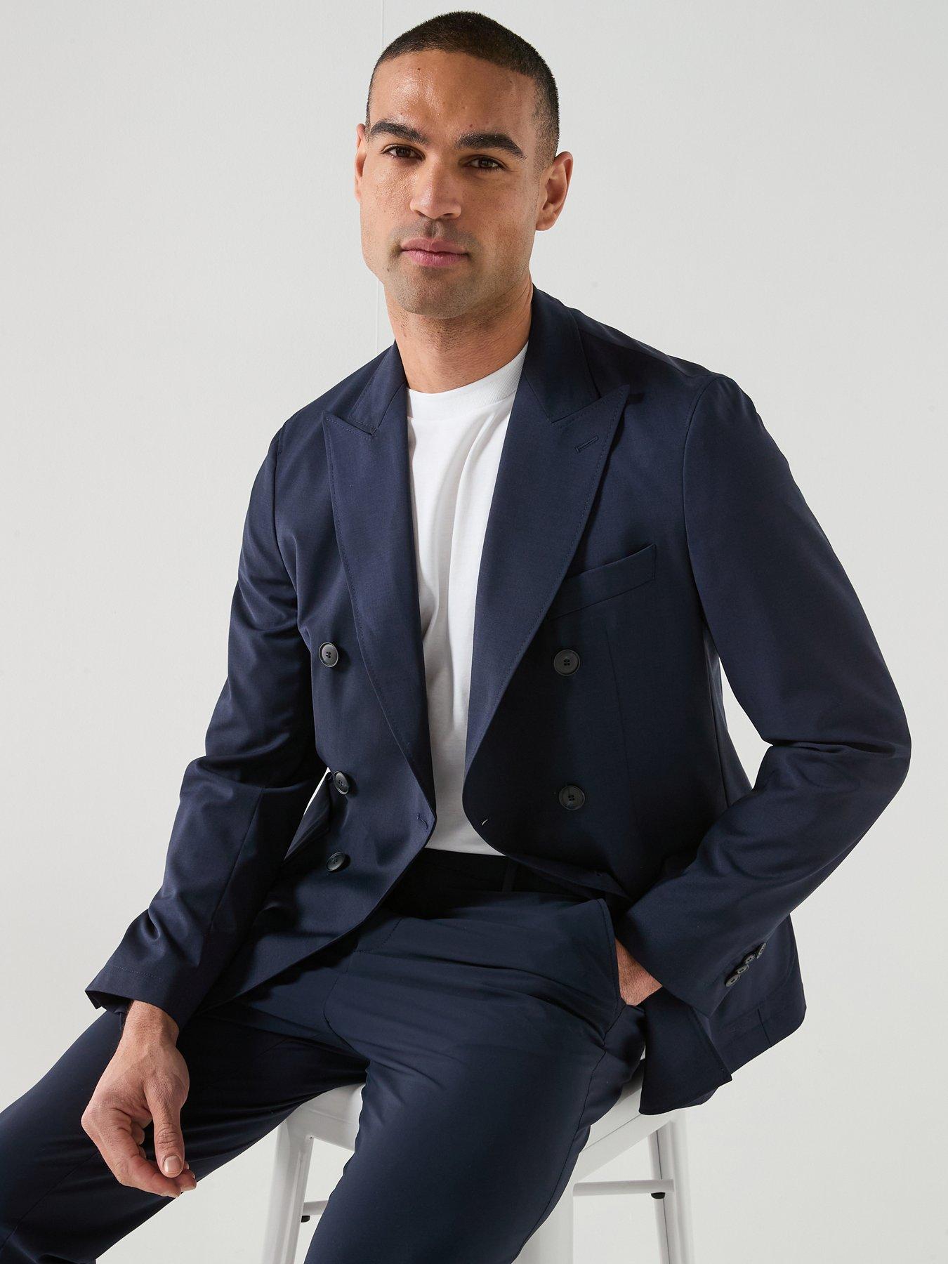 Image 4 of 5 of BOSS P-hanry Tech Travel Double Breasted Blazer - Navy