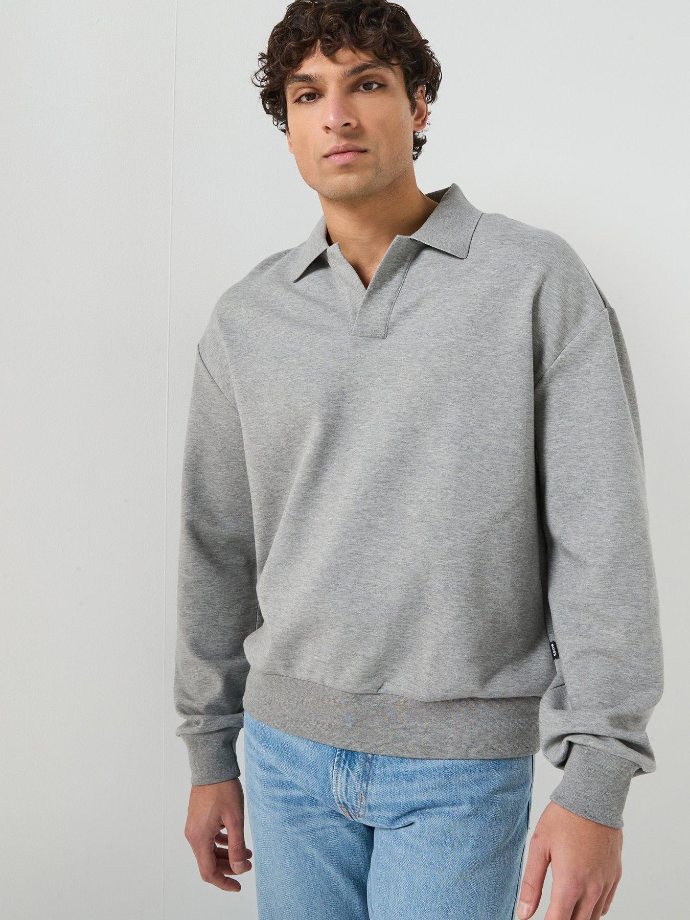 BOSS C-Sota Open Collar Crew Sweater - Grey