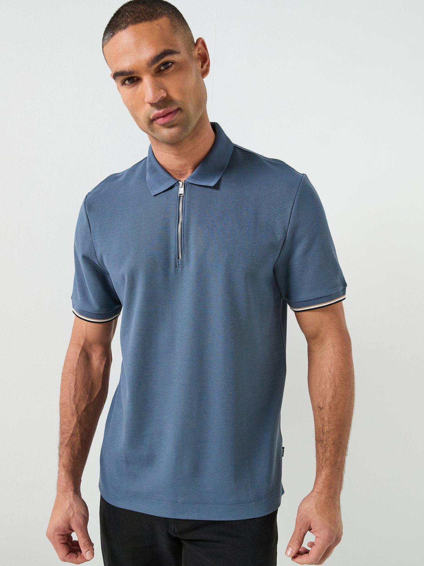 BOSS C-Pei Zip Collar Pique Polo Shirt - Blue