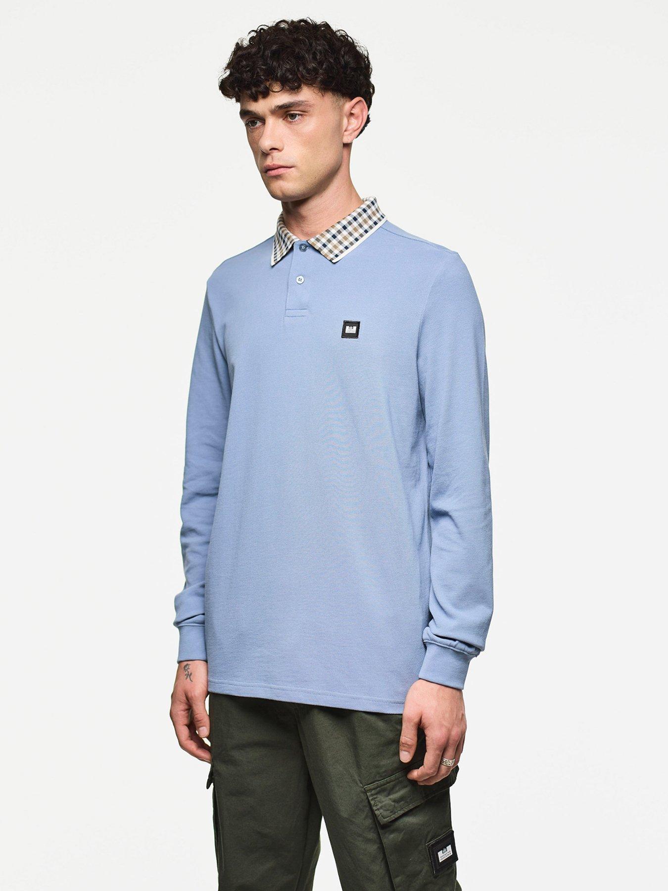  image of weekend-offender-lindley-long-sleeve-polo-shirt-blue