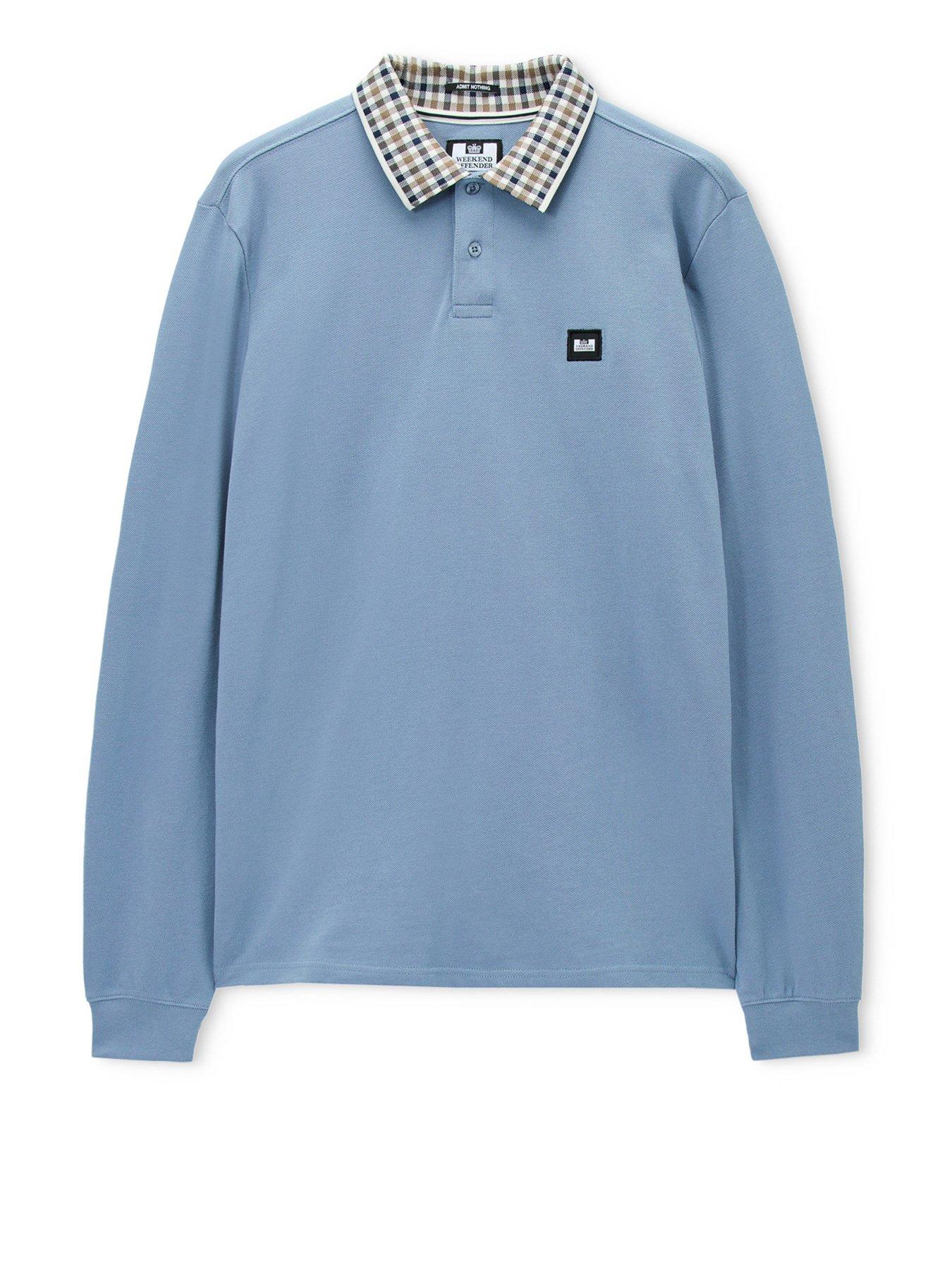  image of weekend-offender-lindley-long-sleeve-polo-shirt-blue