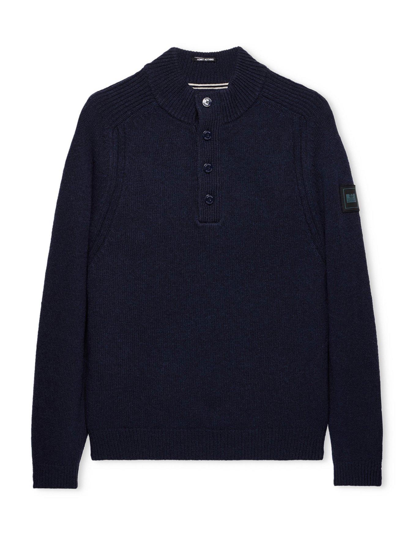 Image 4 of 5 of Weekend Offender Castillos Knitted Wool Funnel Neck Jumper - Navy