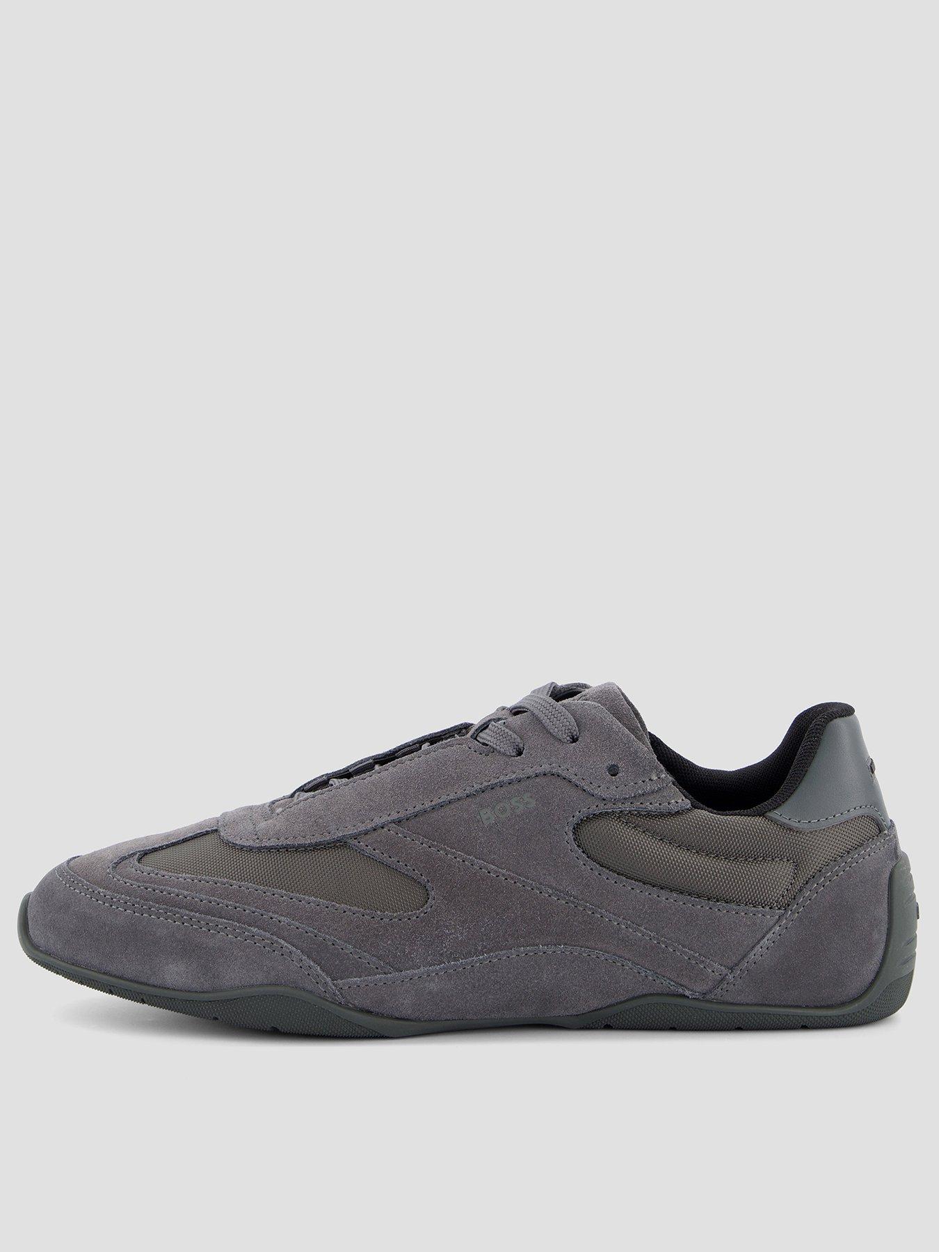 front image of boss-jaylen-low-profile-suede-trainers-grey