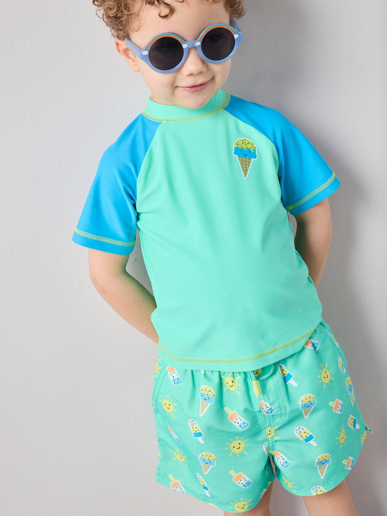 The Very Collection Boys Ice Cream Rash Vest and Swim Shorts Set - Blue