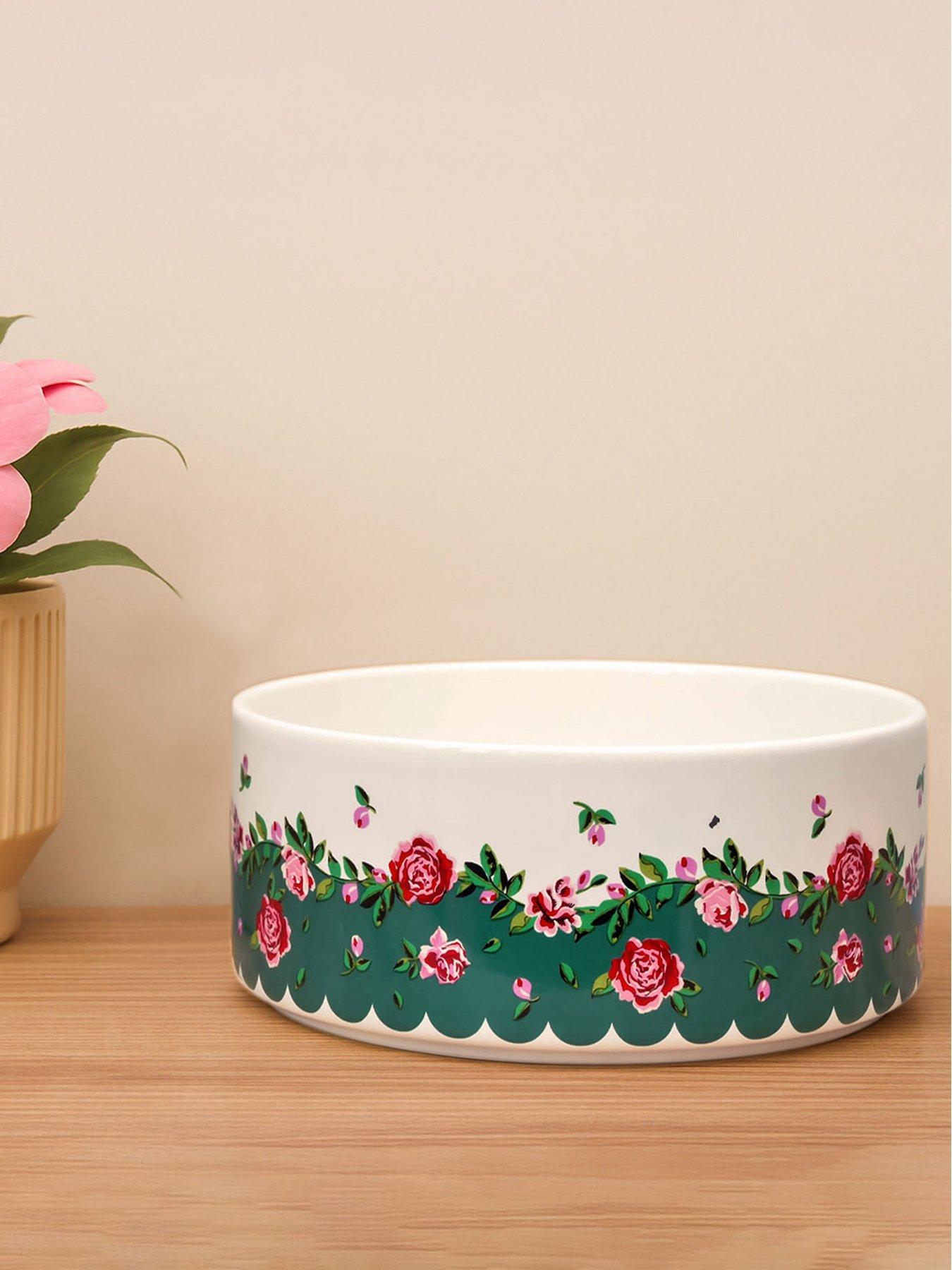 front image of cath-kidston-dolly-rose-ceramic-pet-bowl