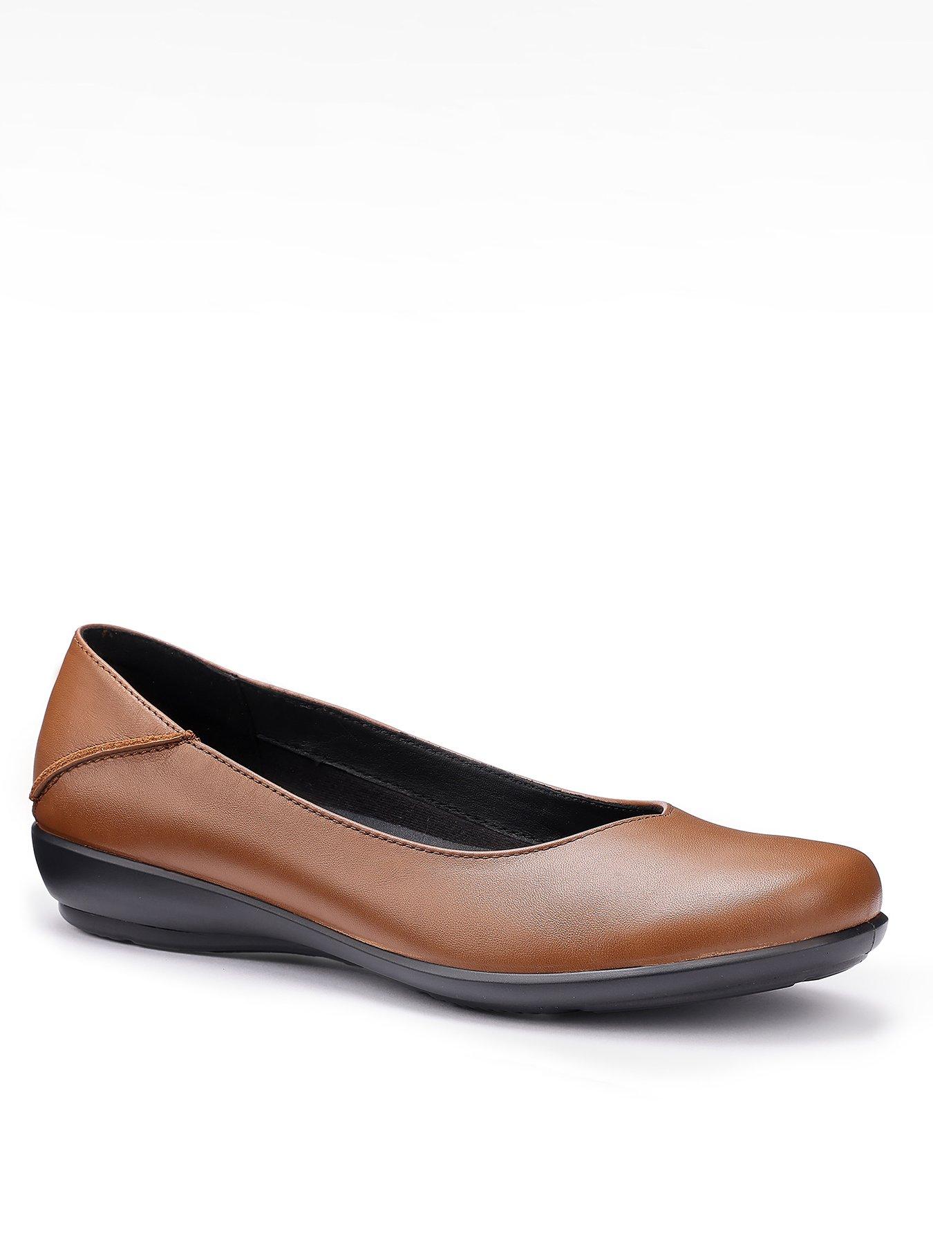  image of hotter-birdie-wide-fit-leather-ballerina-shoe-rich-tan