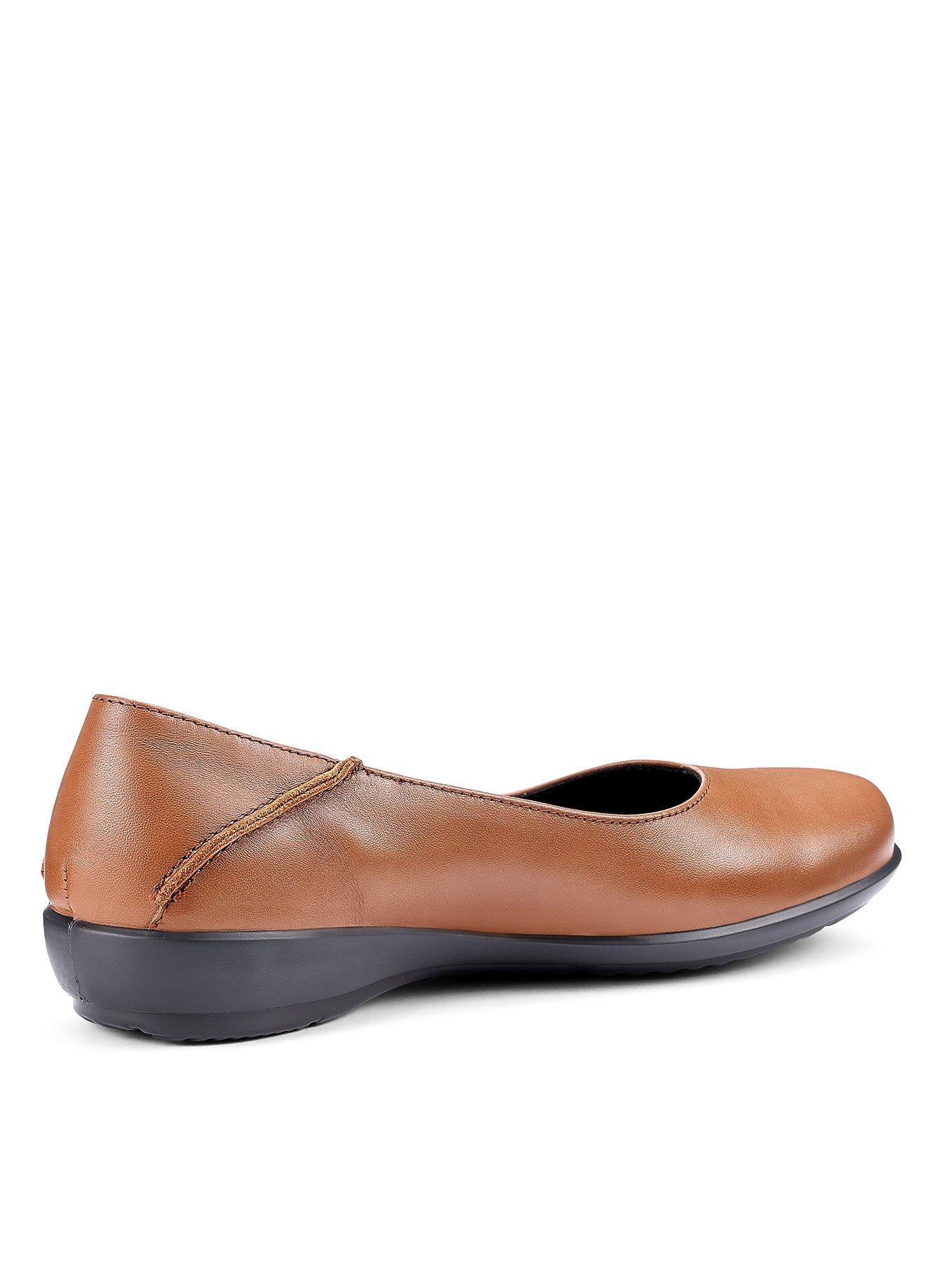  image of hotter-birdie-wide-fit-leather-ballerina-shoe-rich-tan