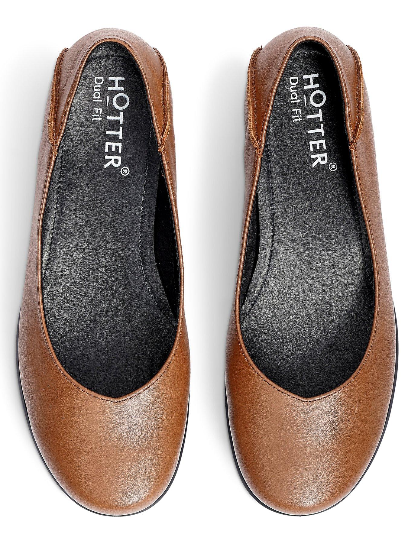  image of hotter-birdie-wide-fit-leather-ballerina-shoe-rich-tan