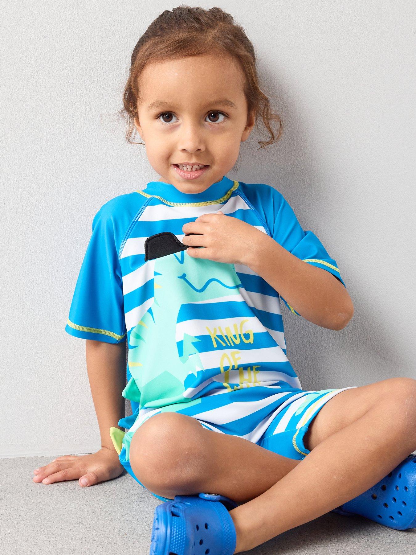 Image 1 of 5 of The Very Collection Boys Stripe Dino Surfsuit and Hat - Blue