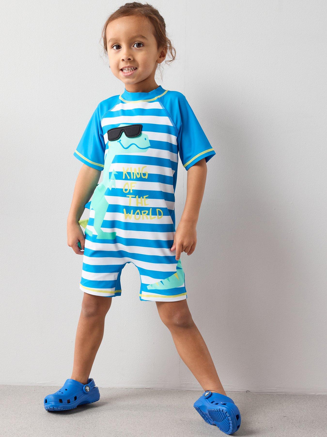 Image 3 of 5 of The Very Collection Boys Stripe Dino Surfsuit and Hat - Blue