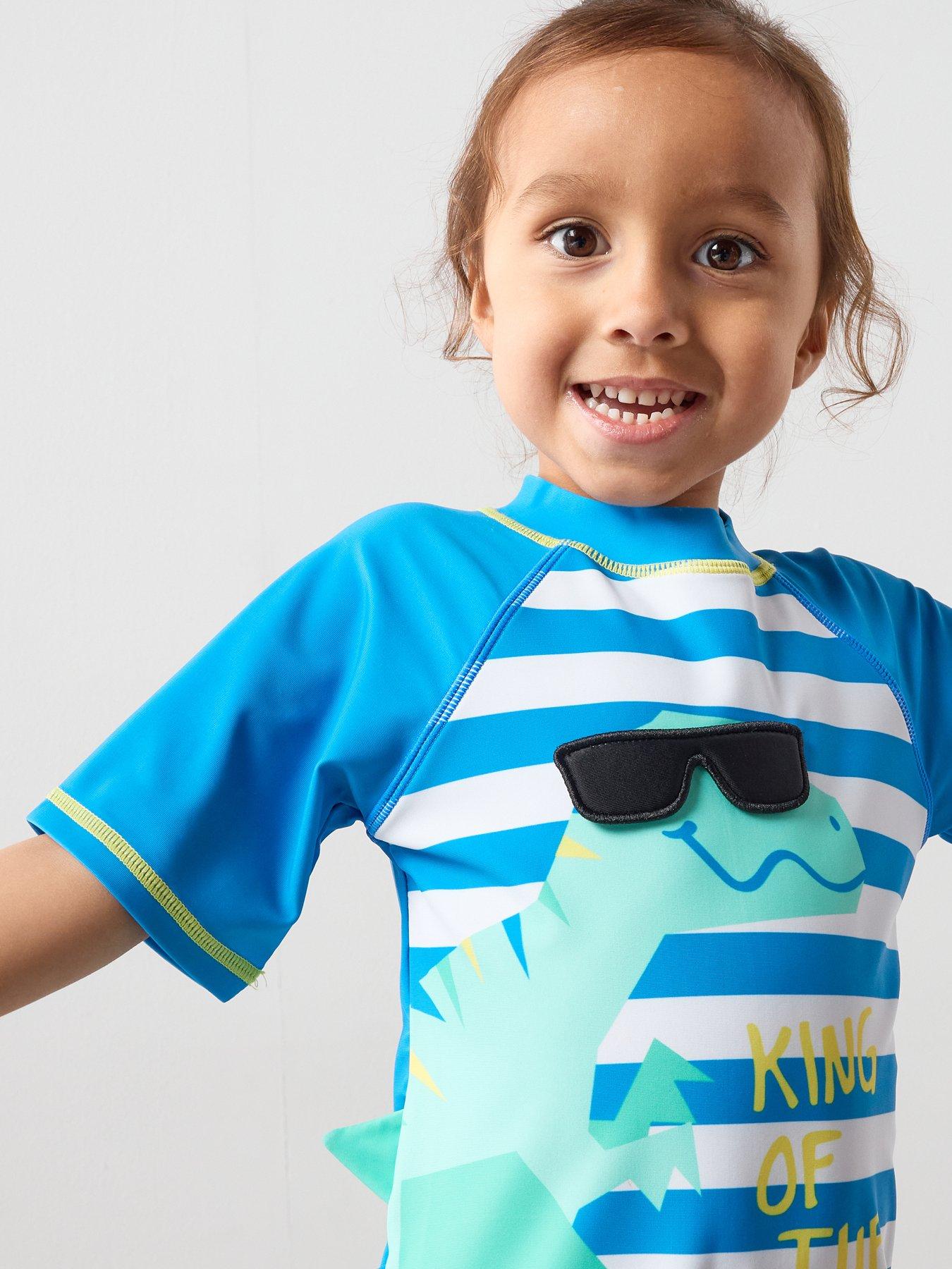 Image 4 of 5 of The Very Collection Boys Stripe Dino Surfsuit and Hat - Blue