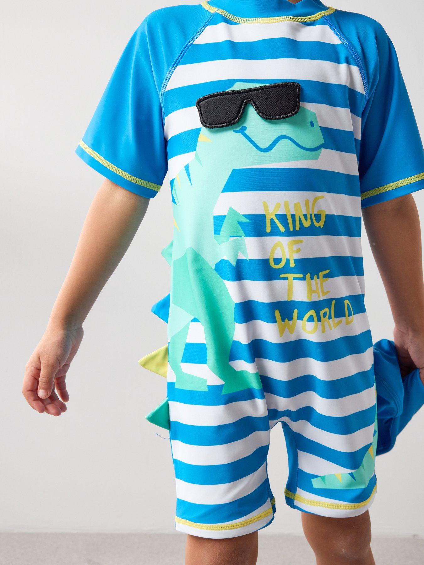 Image 5 of 5 of The Very Collection Boys Stripe Dino Surfsuit and Hat - Blue