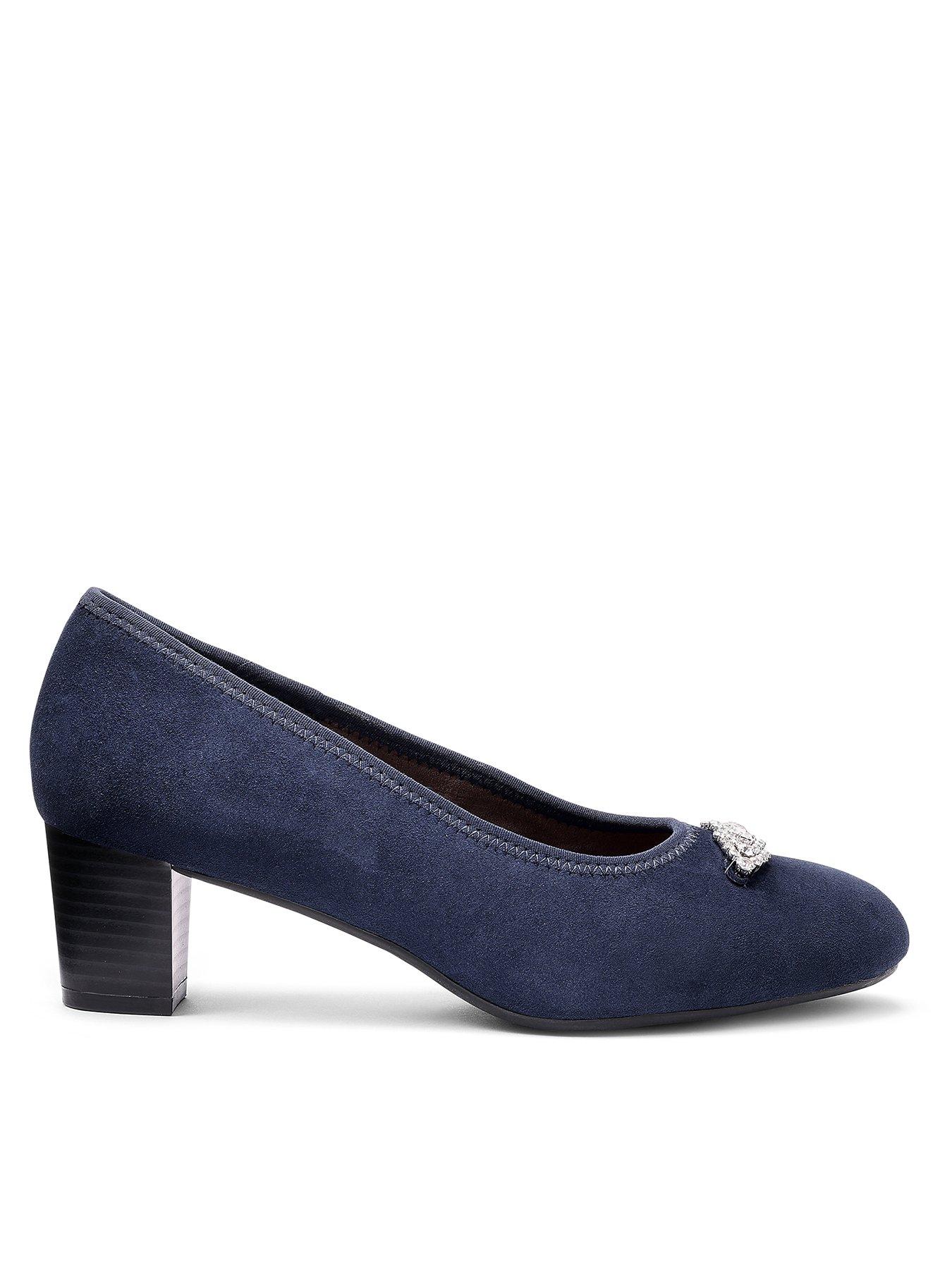 Hotter Strut Wide Fit Suede Heeled Shoe - Navy