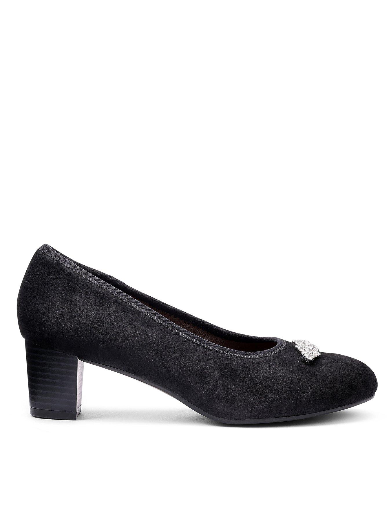 Hotter Strut Suede Heeled Shoe - Black